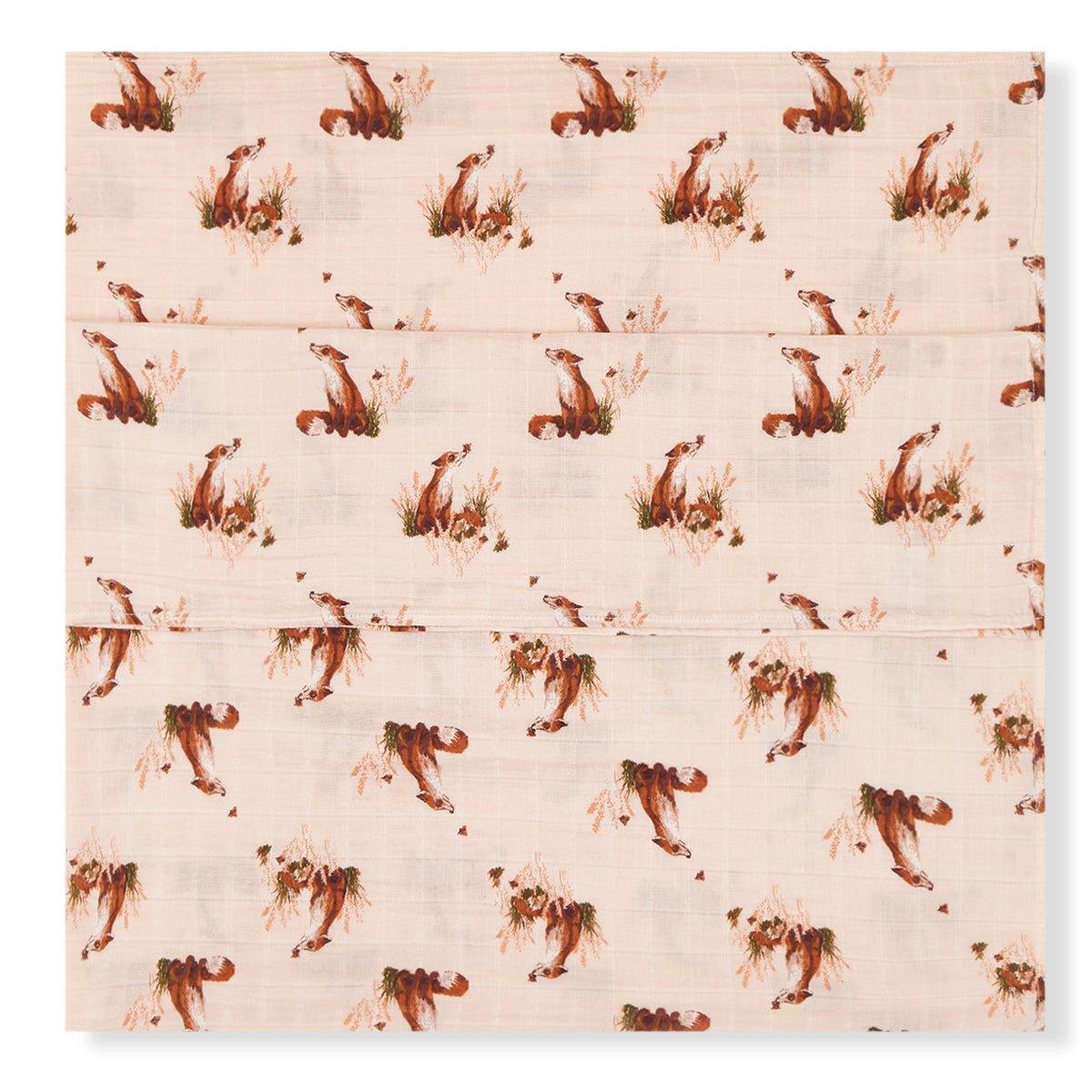 Floral Fox Organic Cotton Muslin Swaddle Blanket image number 2