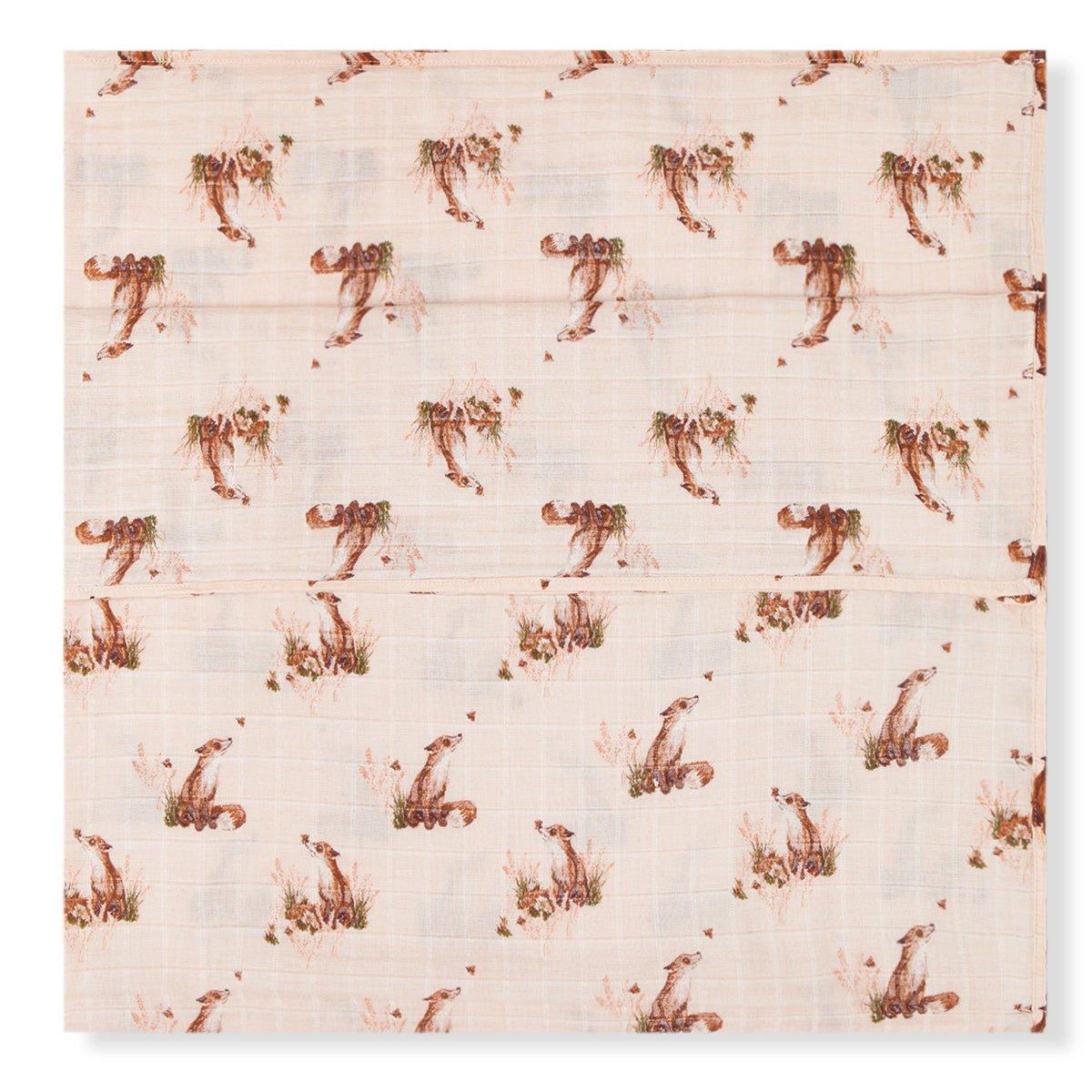 Floral Fox Organic Cotton Muslin Swaddle Blanket image number 3