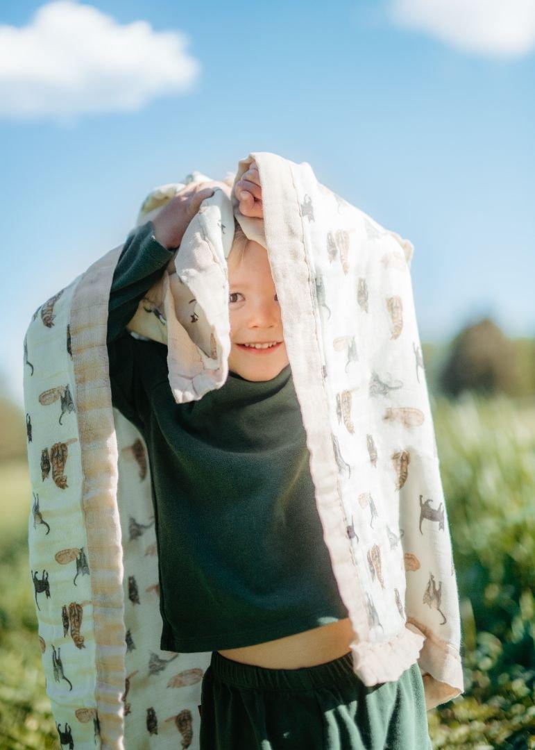 Cat Bamboo Big Lovey Three-Layer Muslin Blanket image number 4