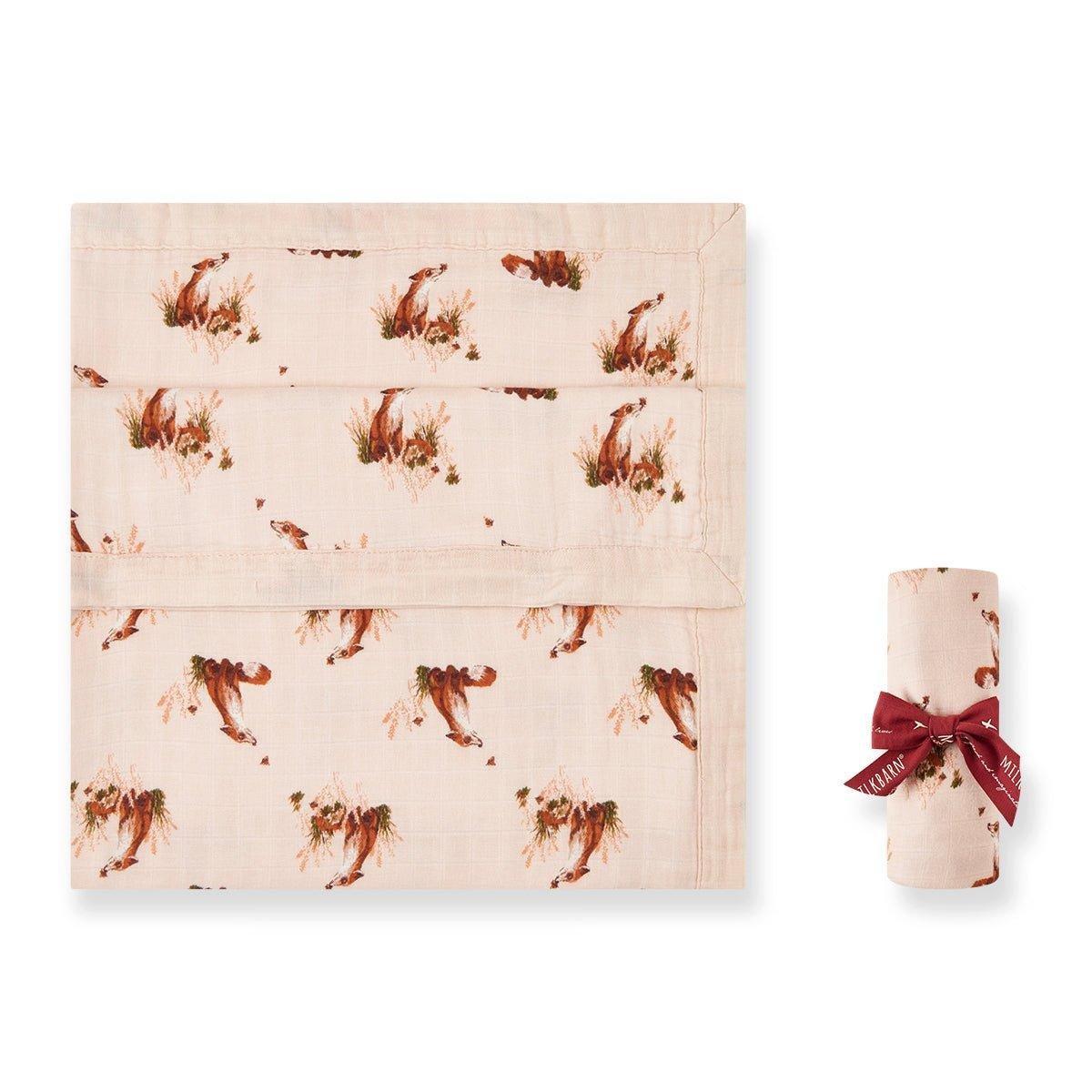 Floral Fox Big Lovey Three-Layer Muslin Blanket image number 1