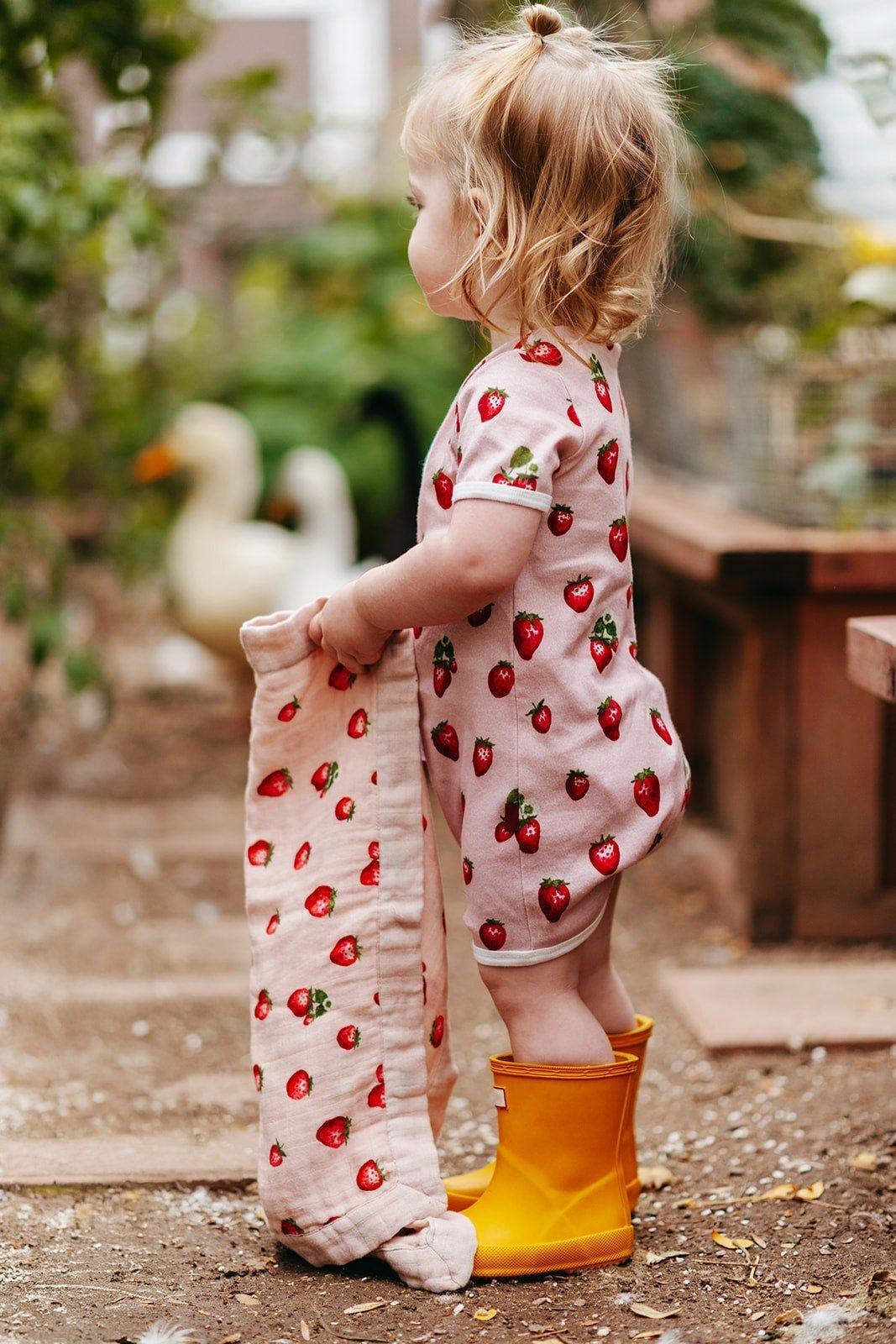 Strawberry Bamboo Mini Lovey Two-Layer Muslin Security Blanket image number 4