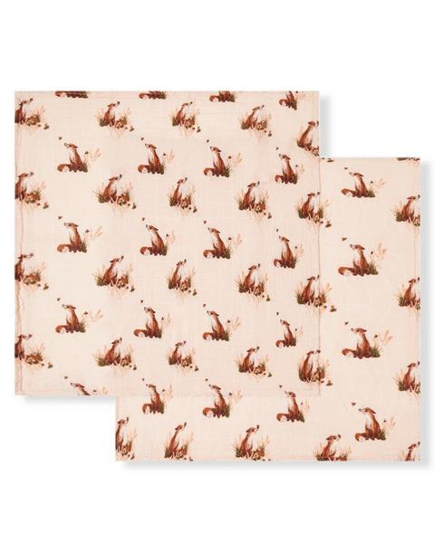 Floral Fox Organic Cotton Muslin Two-Piece Burp Cloth Set
