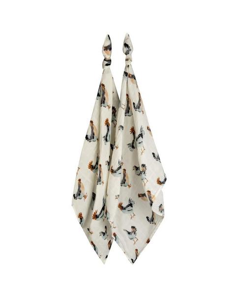 Chicken Organic Cotton Muslin Two-Piece Burp Cloth Set