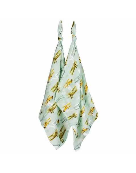 Vintage Planes Organic Cotton Muslin Two-Piece Burp Cloth Set