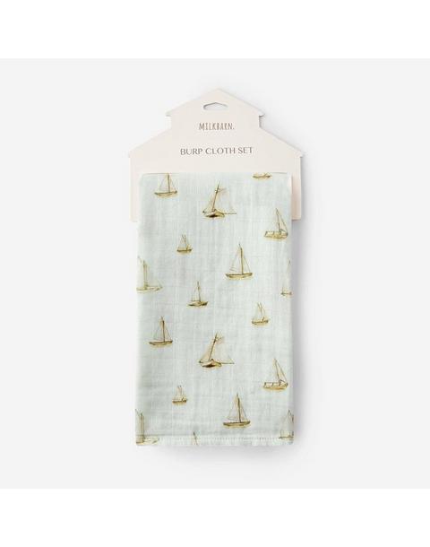Sailboat Melody Organic Cotton Two-Piece Burp Cloth Set