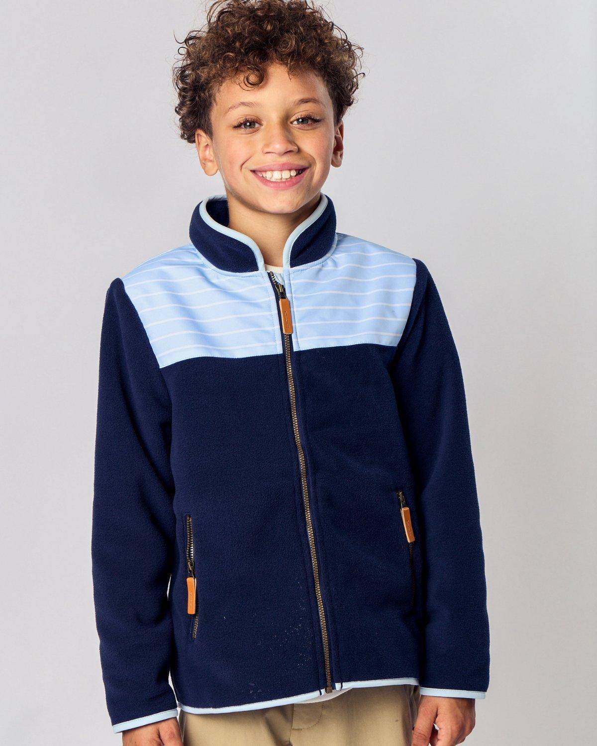 Kids Navy Stripe Fleece Jacket image number 2