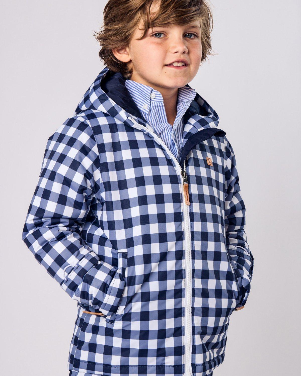Kids Navy Gingham Winter Coat image number 2