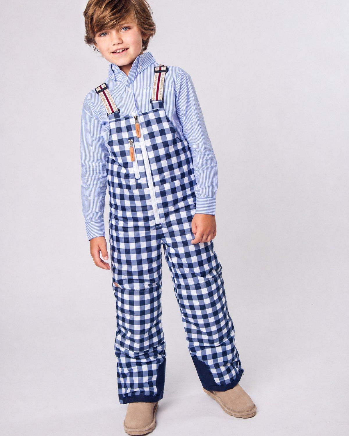 Kids Navy Gingham Bib Snow Pant image number 2