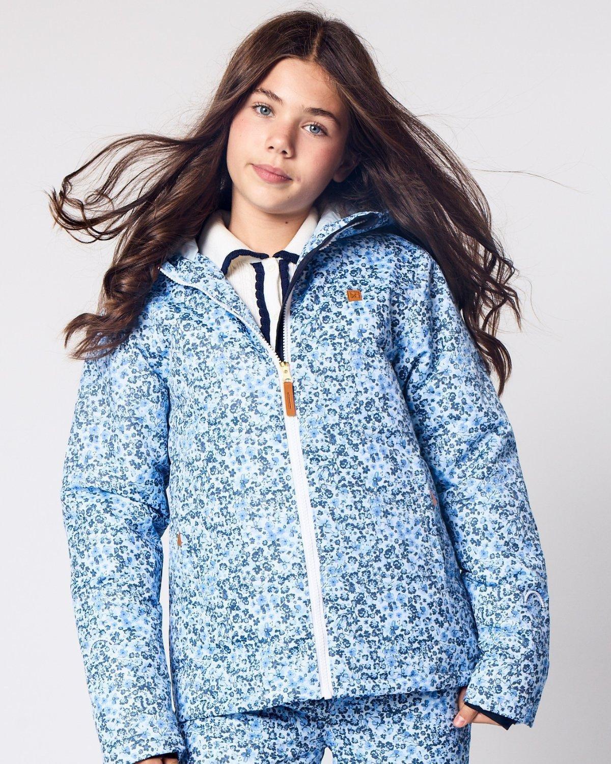 Kids Blue Ditsy Floral Winter Coat image number 2