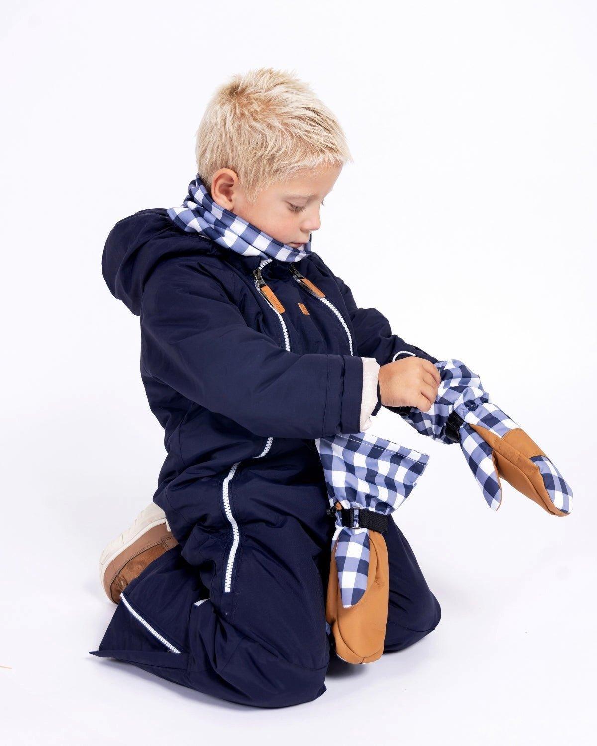 Kids Navy Gingham Waterproof Ski Mitten image number 2
