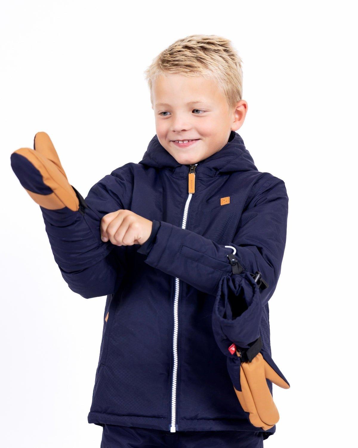 Kids Navy Blue Waterproof Ski Mitten image number 2