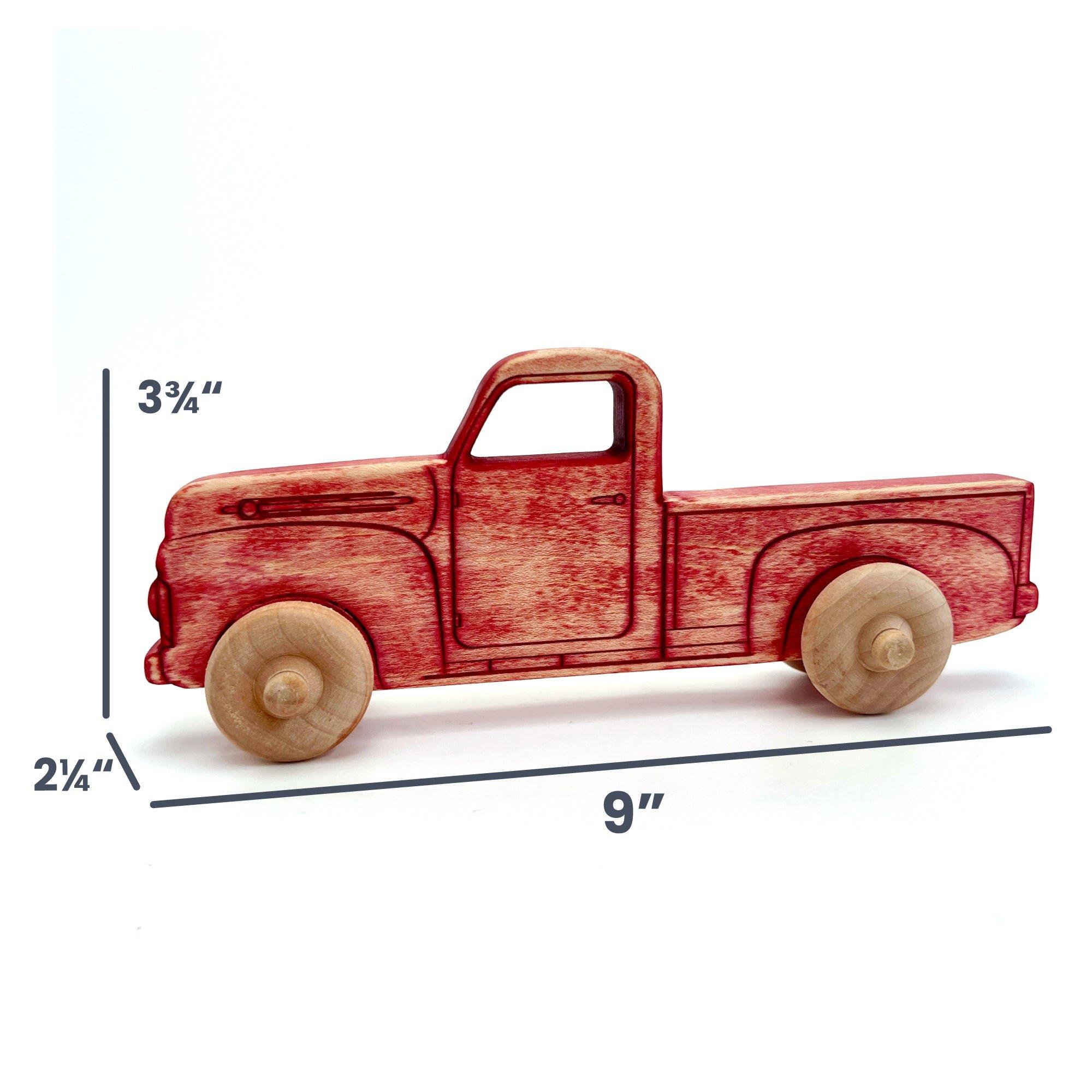 Montessori Educational 9" Vintage Red Wooden Pickup Truck image number 2