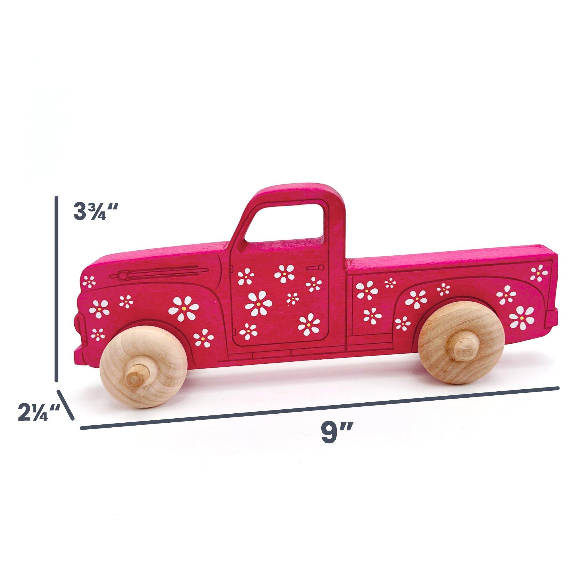 Montessori Educational 9" Pink Daisy Wooden Pickup Truck image number 2