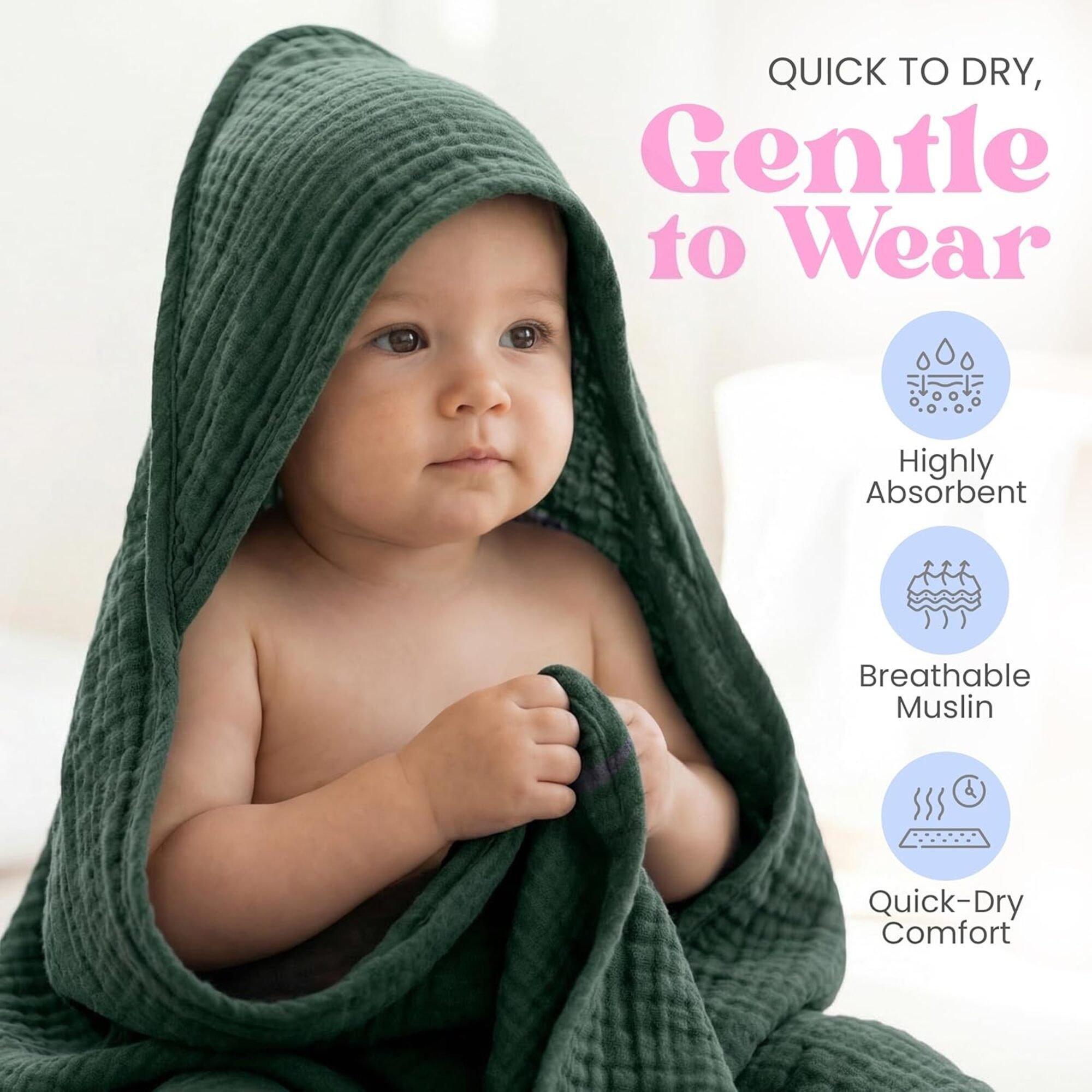 Hooded Baby Bath Towel: 2pk - Light Green & Dark Green image number 3