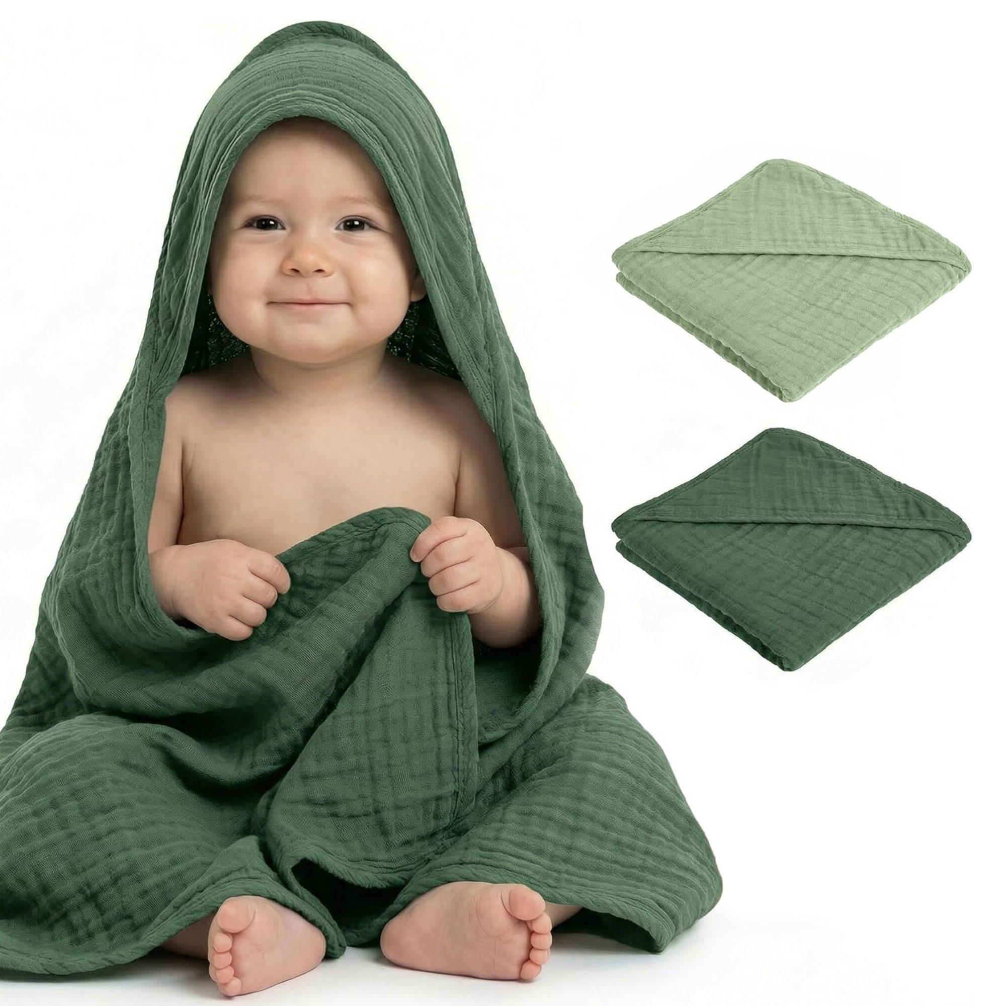 Hooded Baby Bath Towel: 2pk - Light Green & Dark Green image number 1