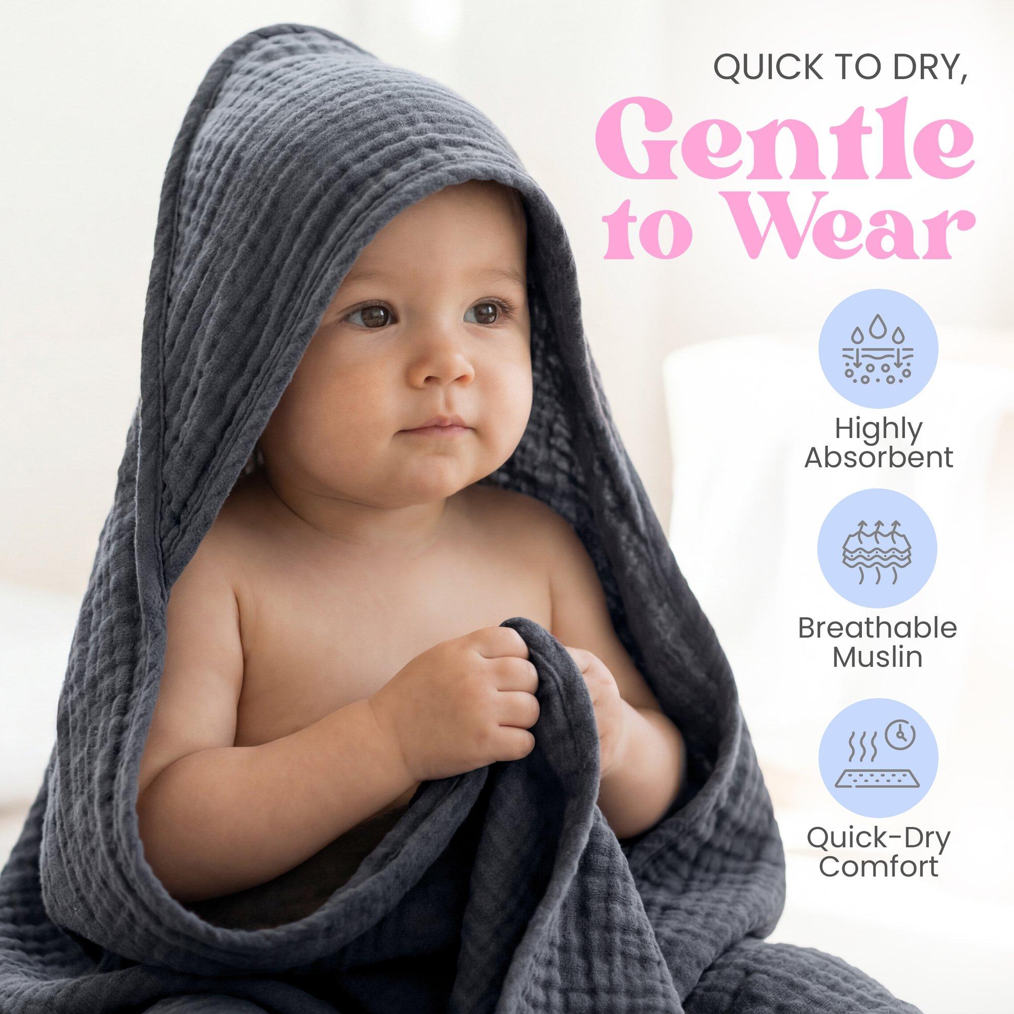 Hooded Baby Bath Towel: 2pk - Light Green & Charcoal image number 3