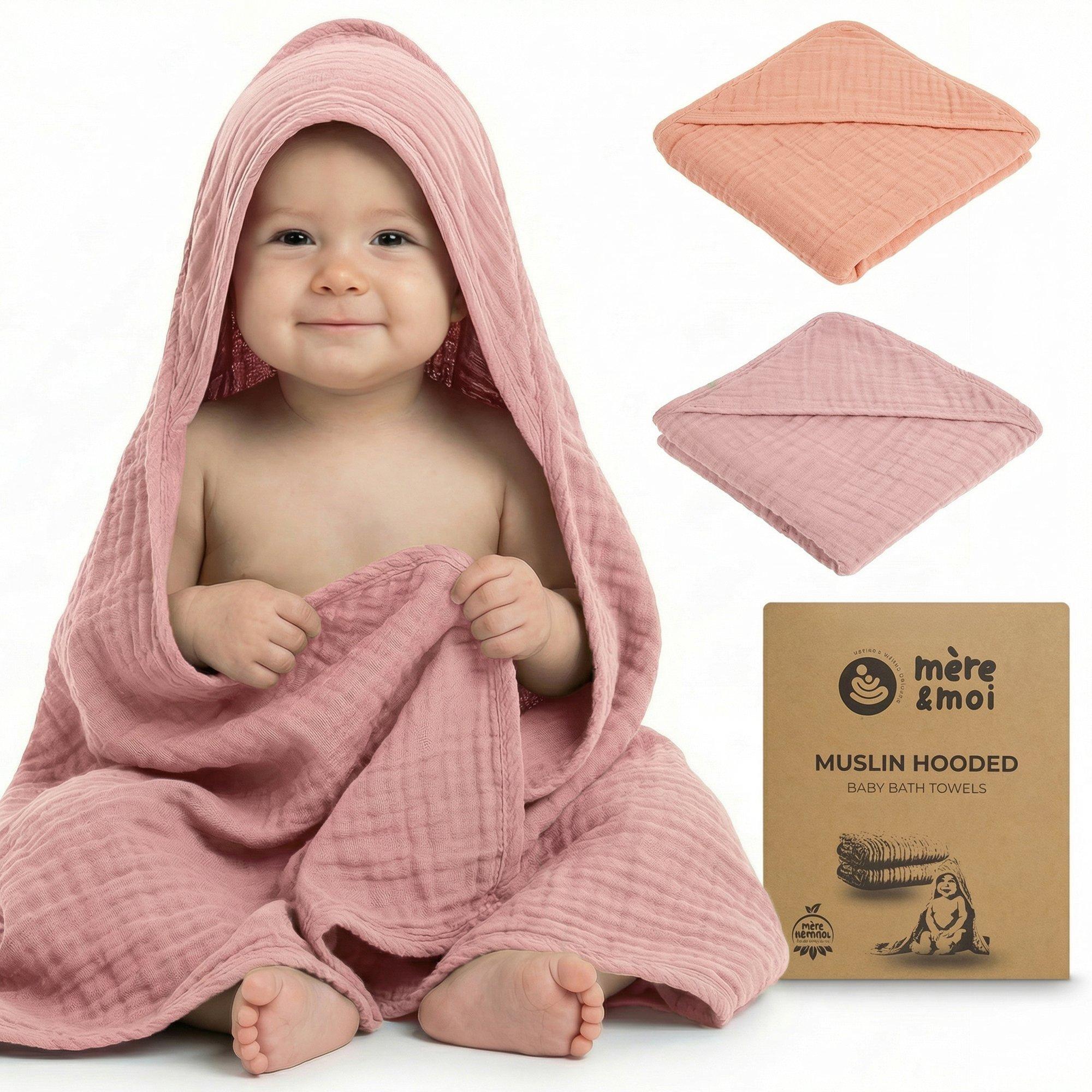 Hooded Baby Bath Towel: 2pk - Pink & Peach image number 1