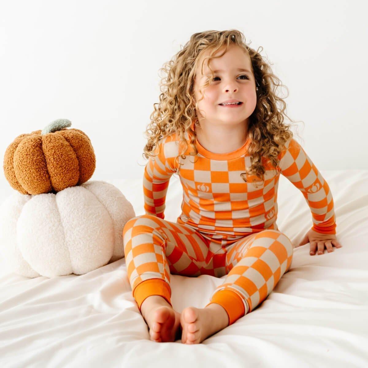 Bamboo Pajamas | Pumpkin Checkerboard image number 1