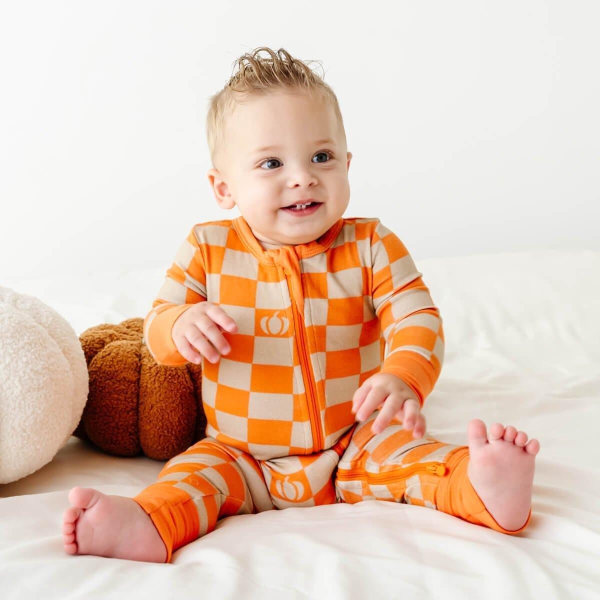 Baby Bamboo Pajamas with DreamCuffs&reg; | Pumpkin Checkerboard image number 1