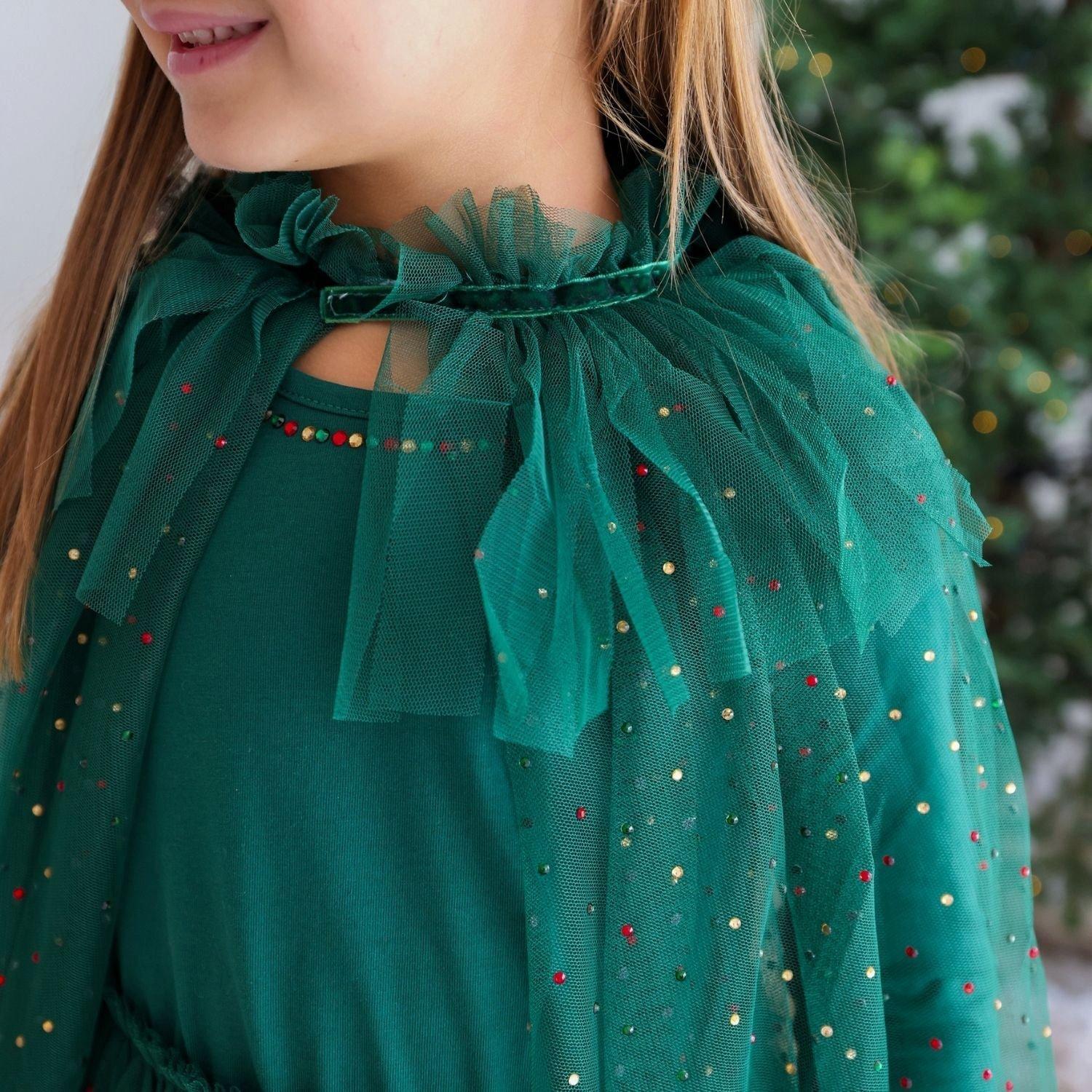 Emerald Rhinestone Christmas Cape image number 2