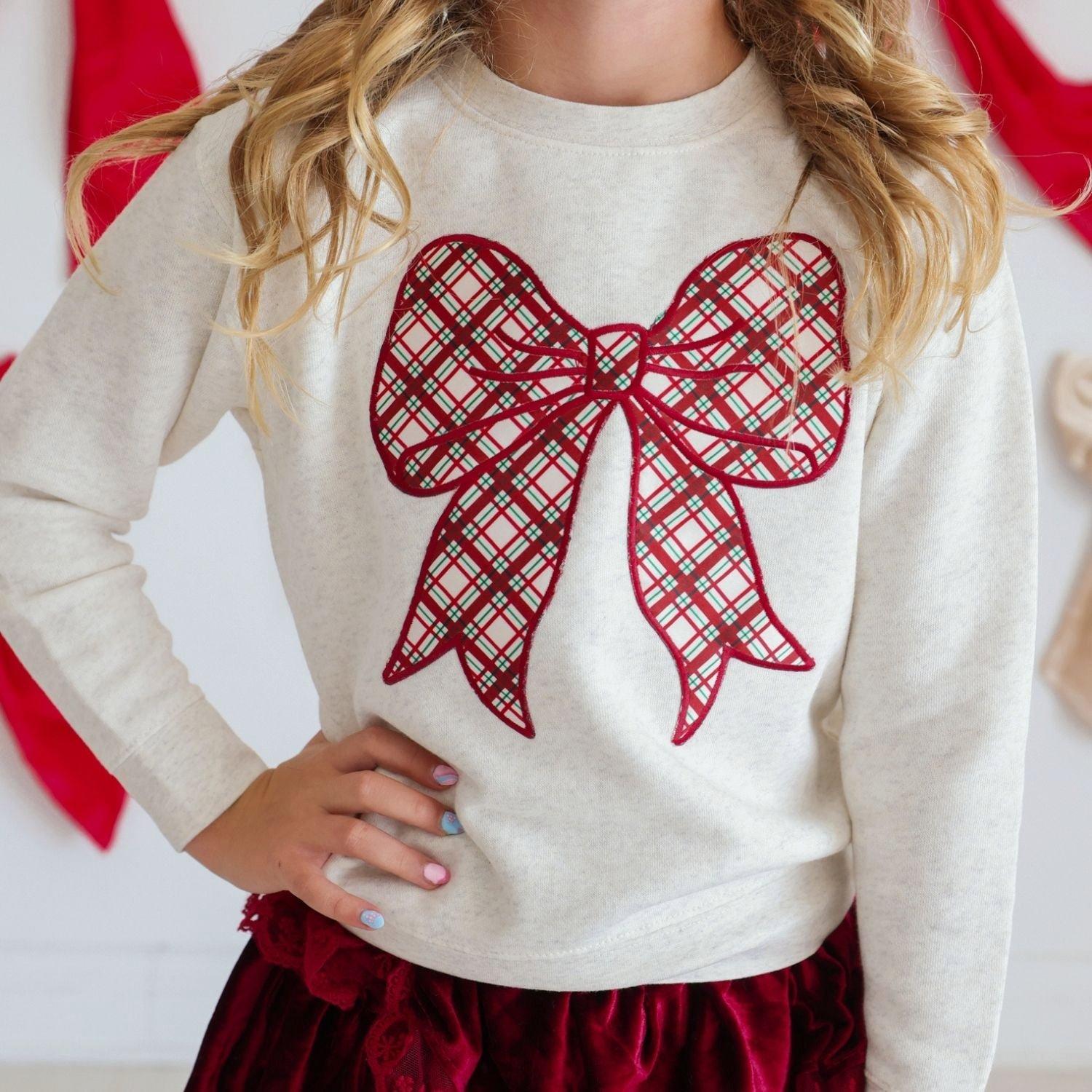 Christmas Plaid Bow Patch Sweatshirt image number 2