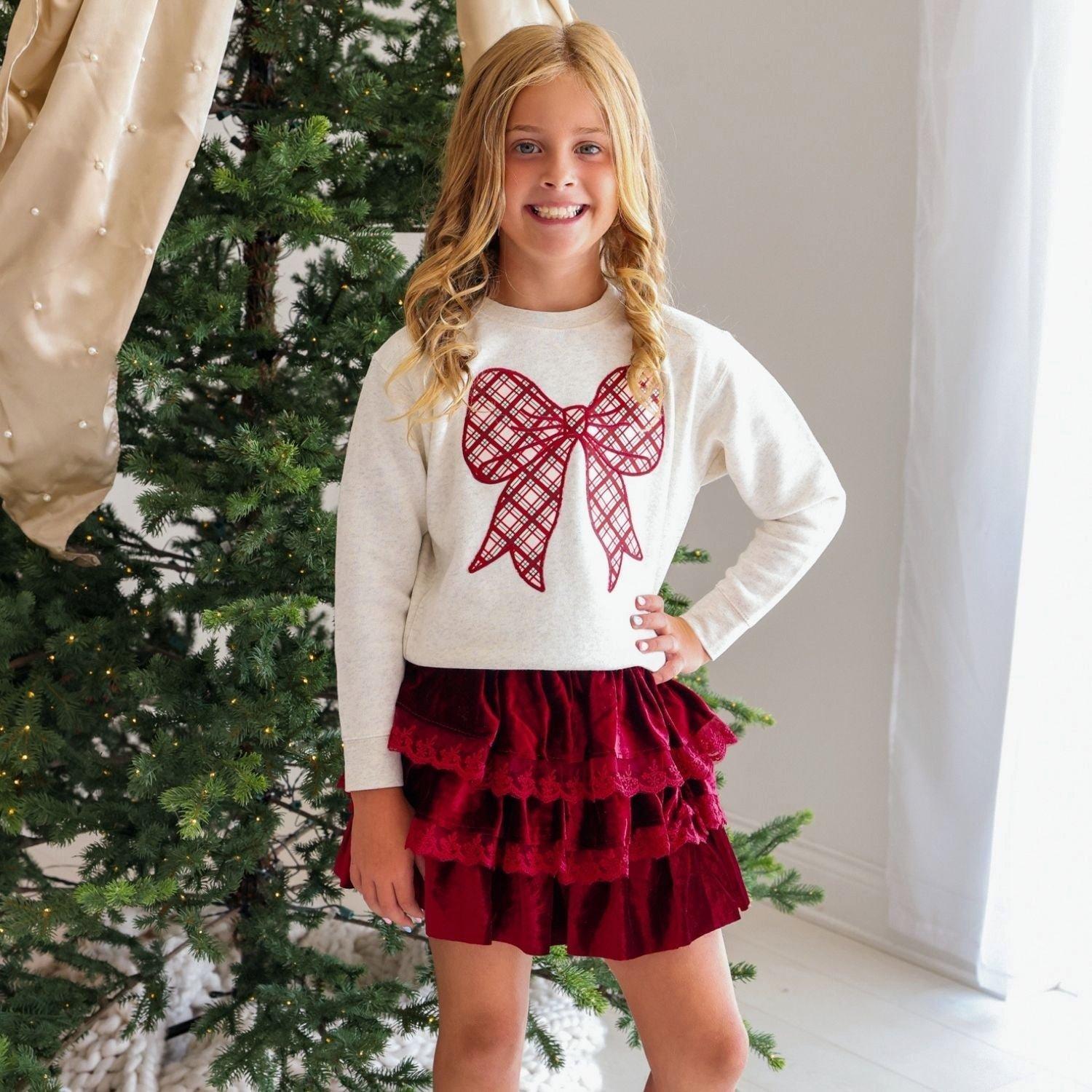 Christmas Plaid Bow Patch Sweatshirt image number 1