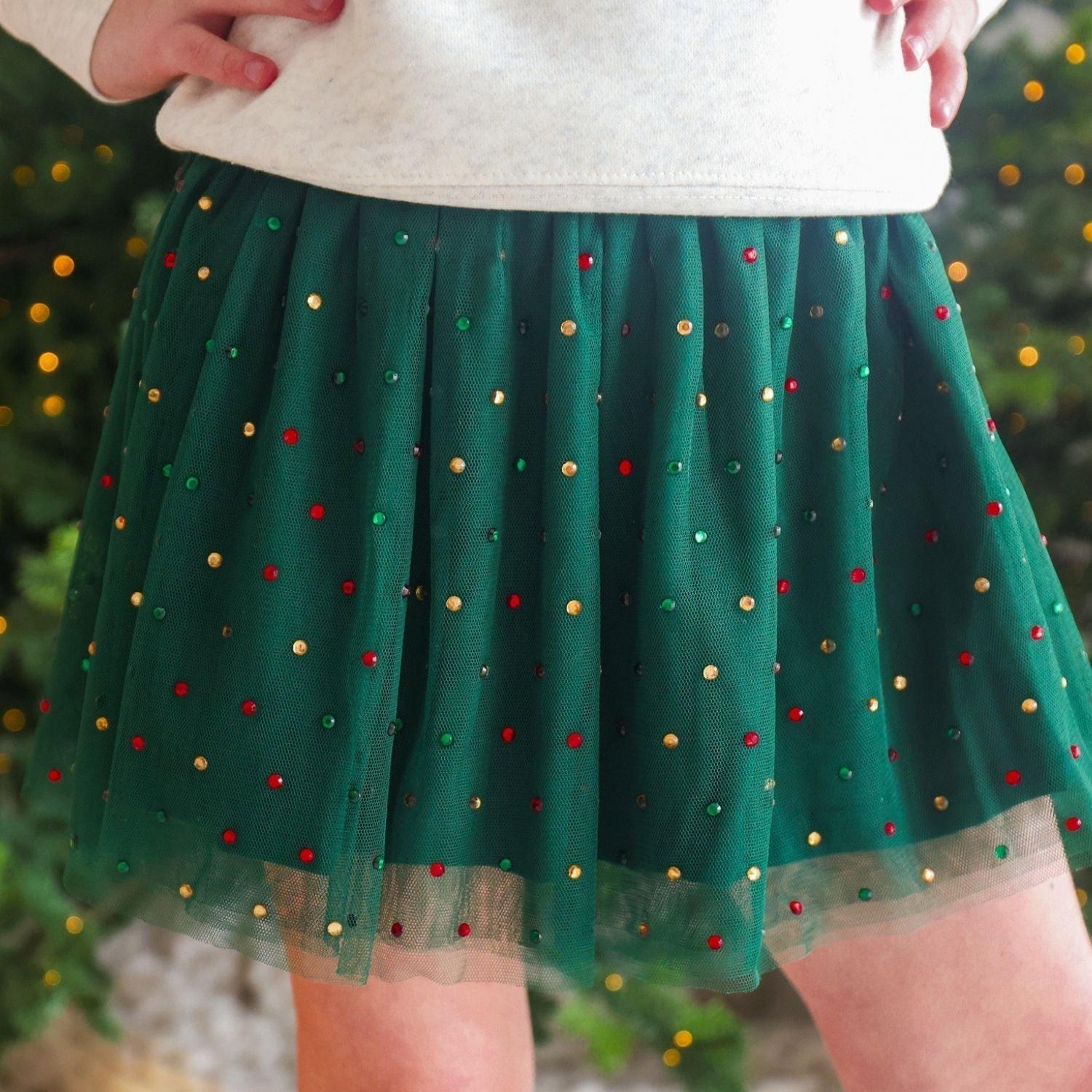 Emerald Rhinestone Christmas Tutu Skirt image number 2