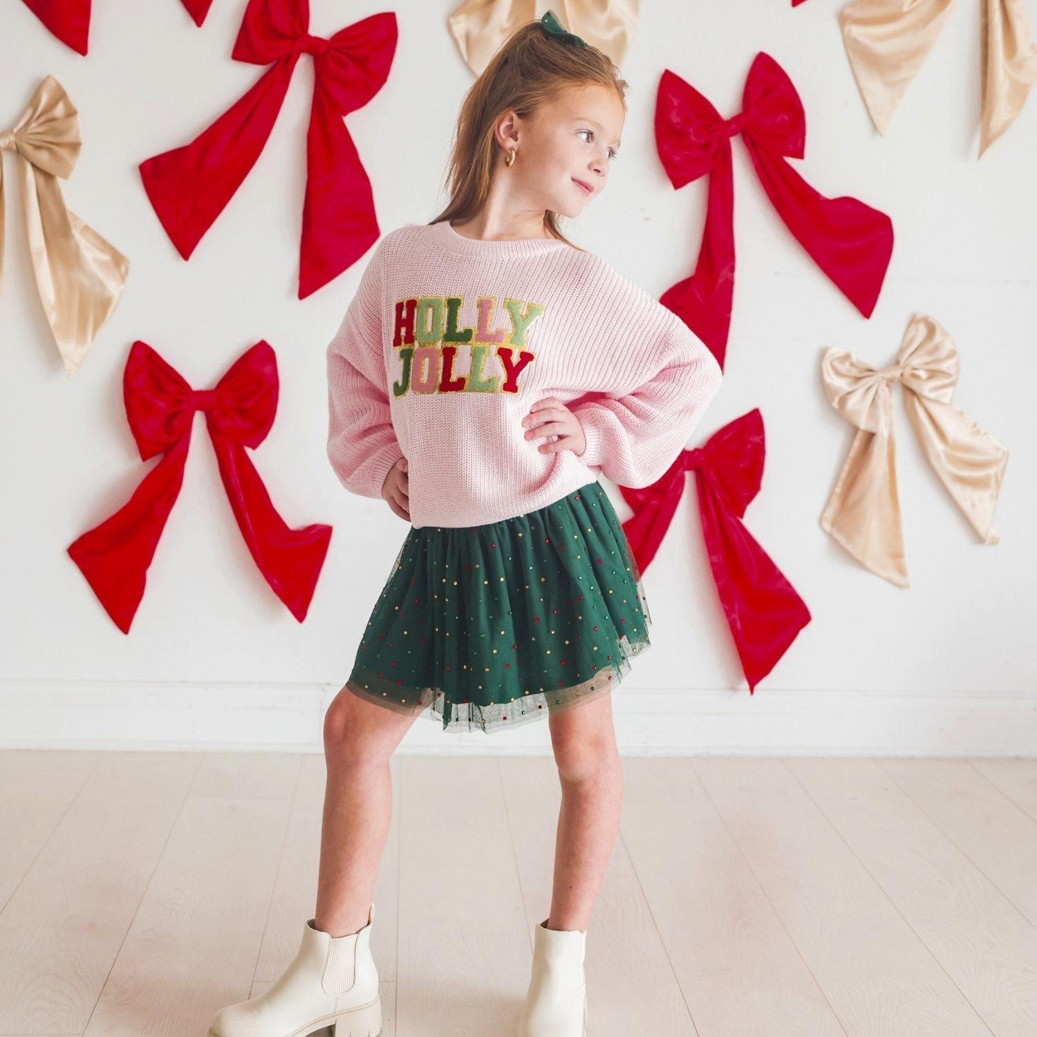 Emerald Rhinestone Christmas Tutu Skirt image number 3