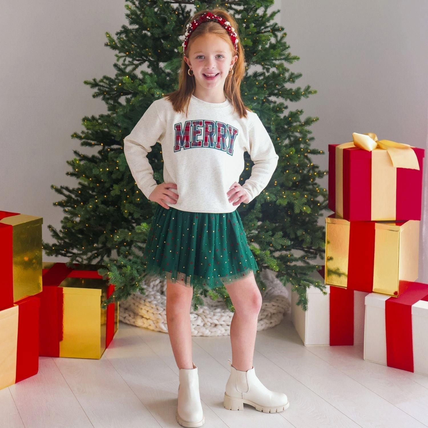 Emerald Rhinestone Christmas Tutu Skirt image number 1