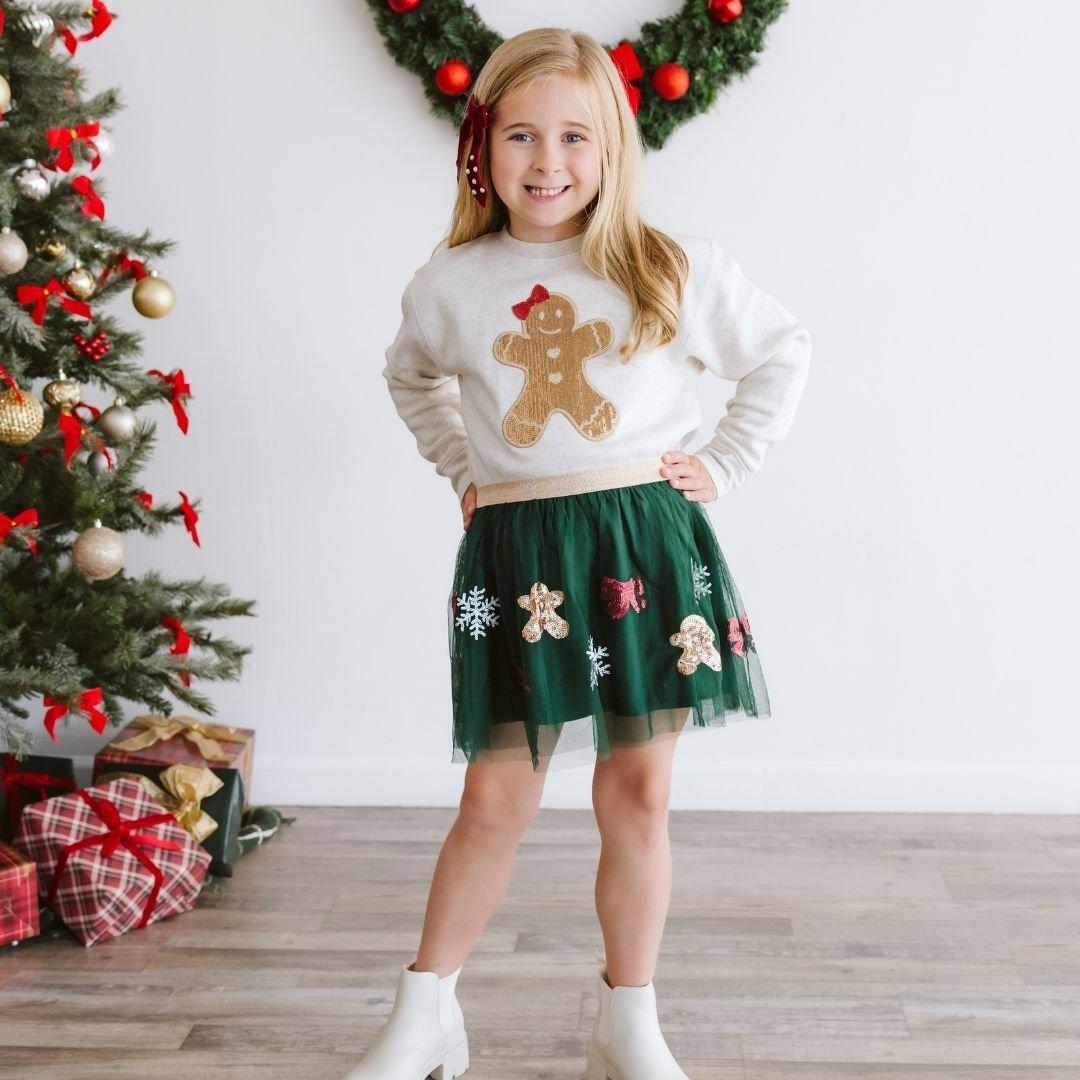 Gingerbread Joy Sequin Christmas Tutu Skirt image number 1