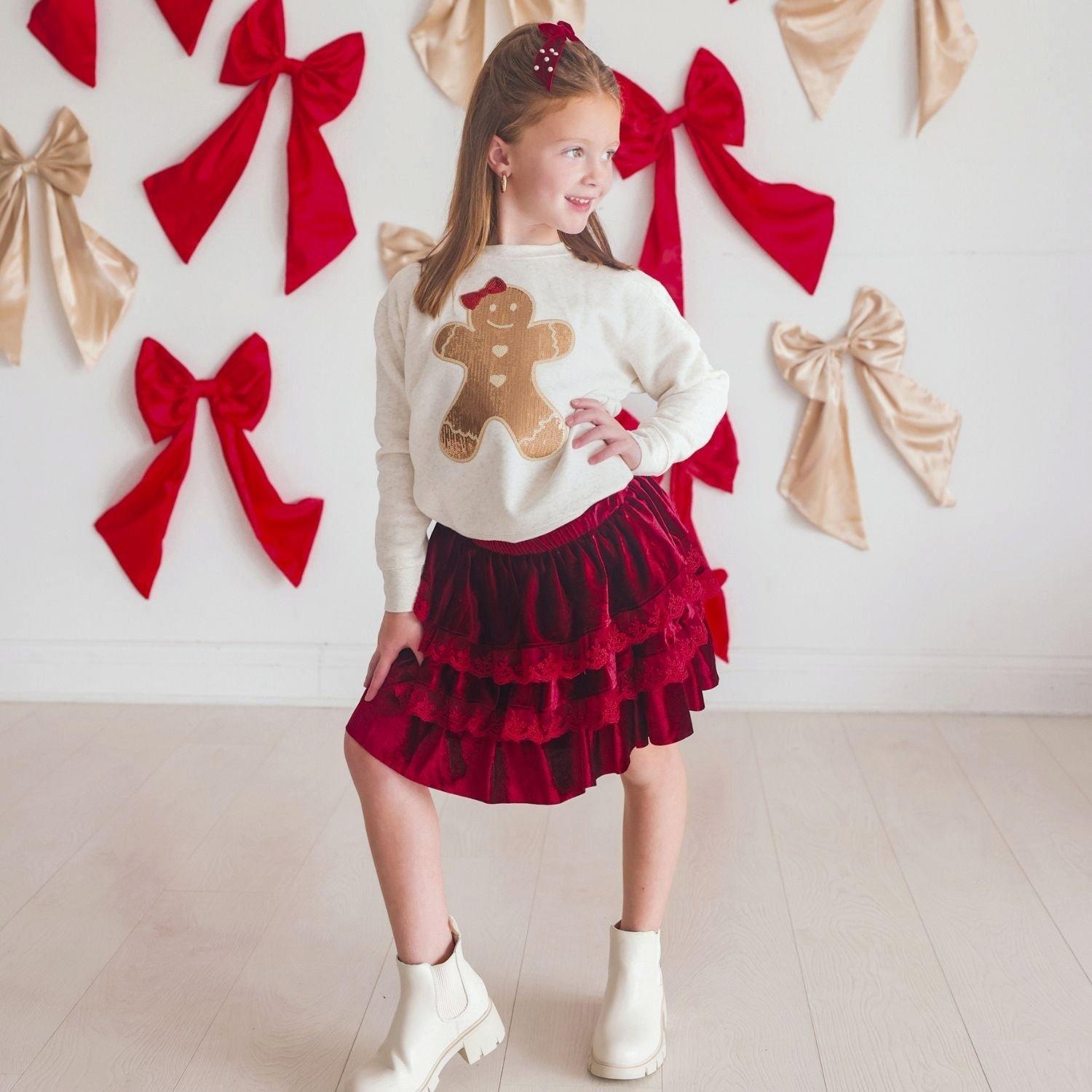Ruby Red Velvet Tiered Christmas Skirt image number 3