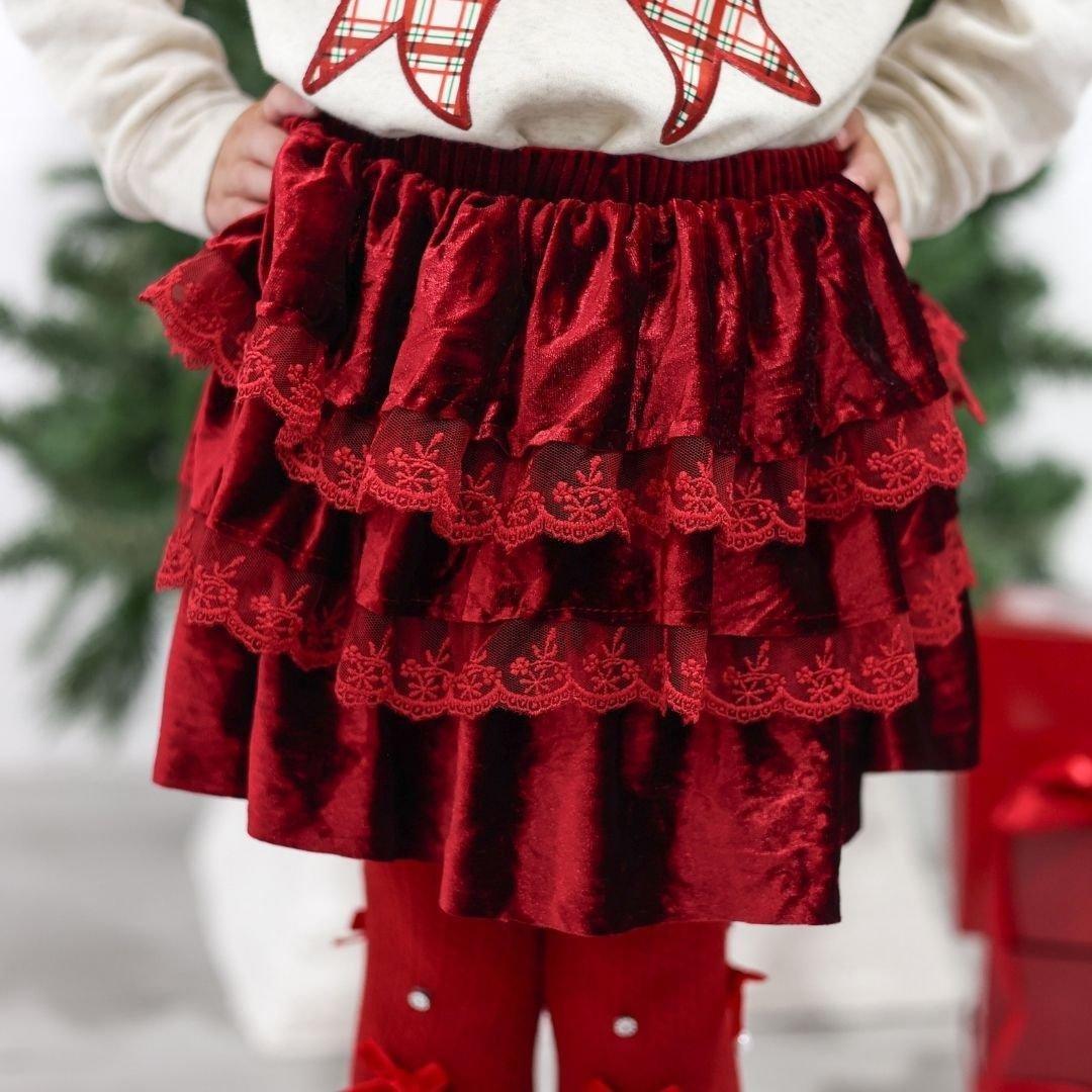 Ruby Red Velvet Tiered Christmas Skirt image number 4