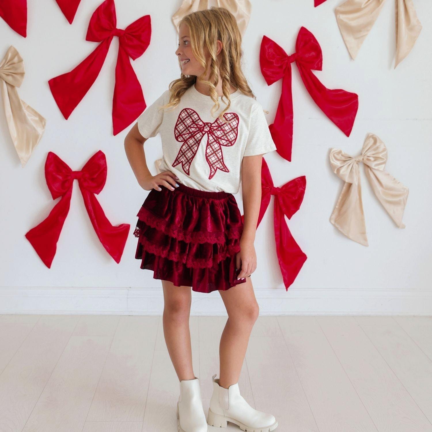 Ruby Red Velvet Tiered Christmas Skirt image number 1