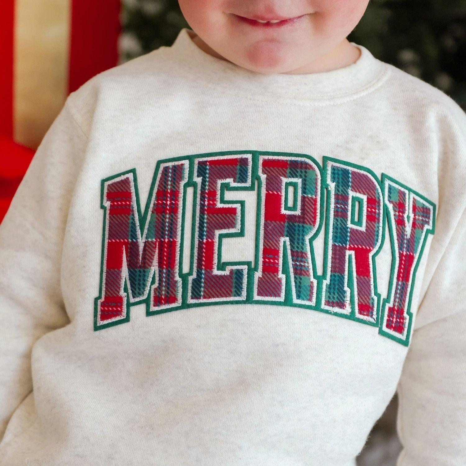 Merry Tartan Patch Christmas Sweatshirt image number 2