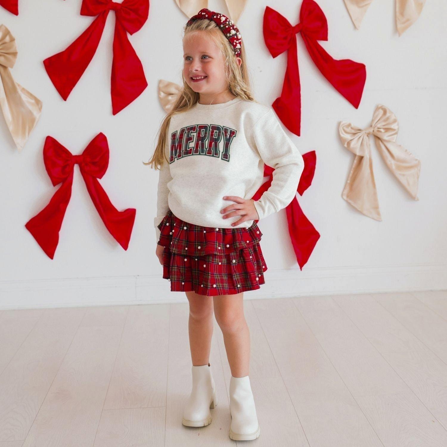 Merry Tartan Patch Christmas Sweatshirt image number 3