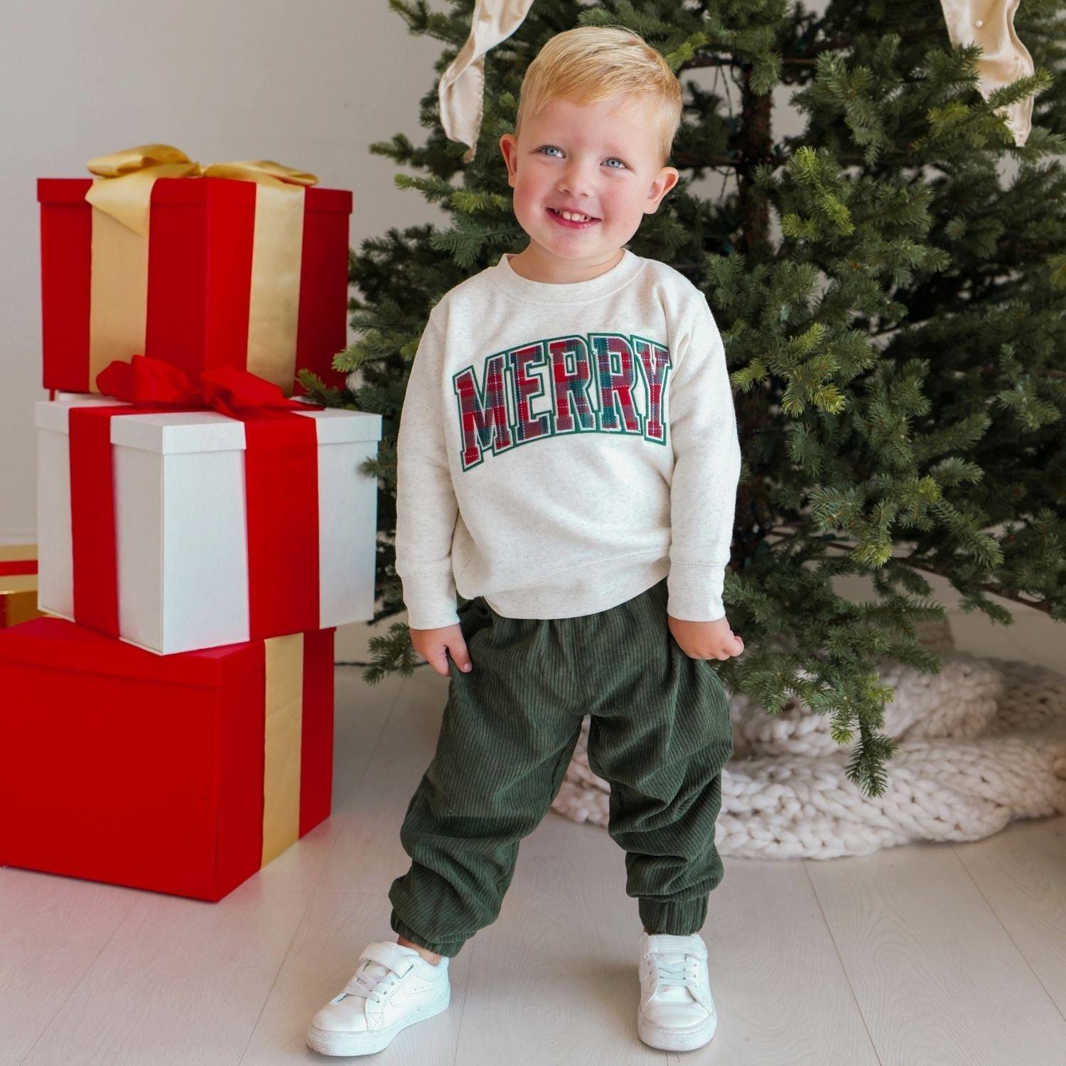 Merry Tartan Patch Christmas Sweatshirt image number 1