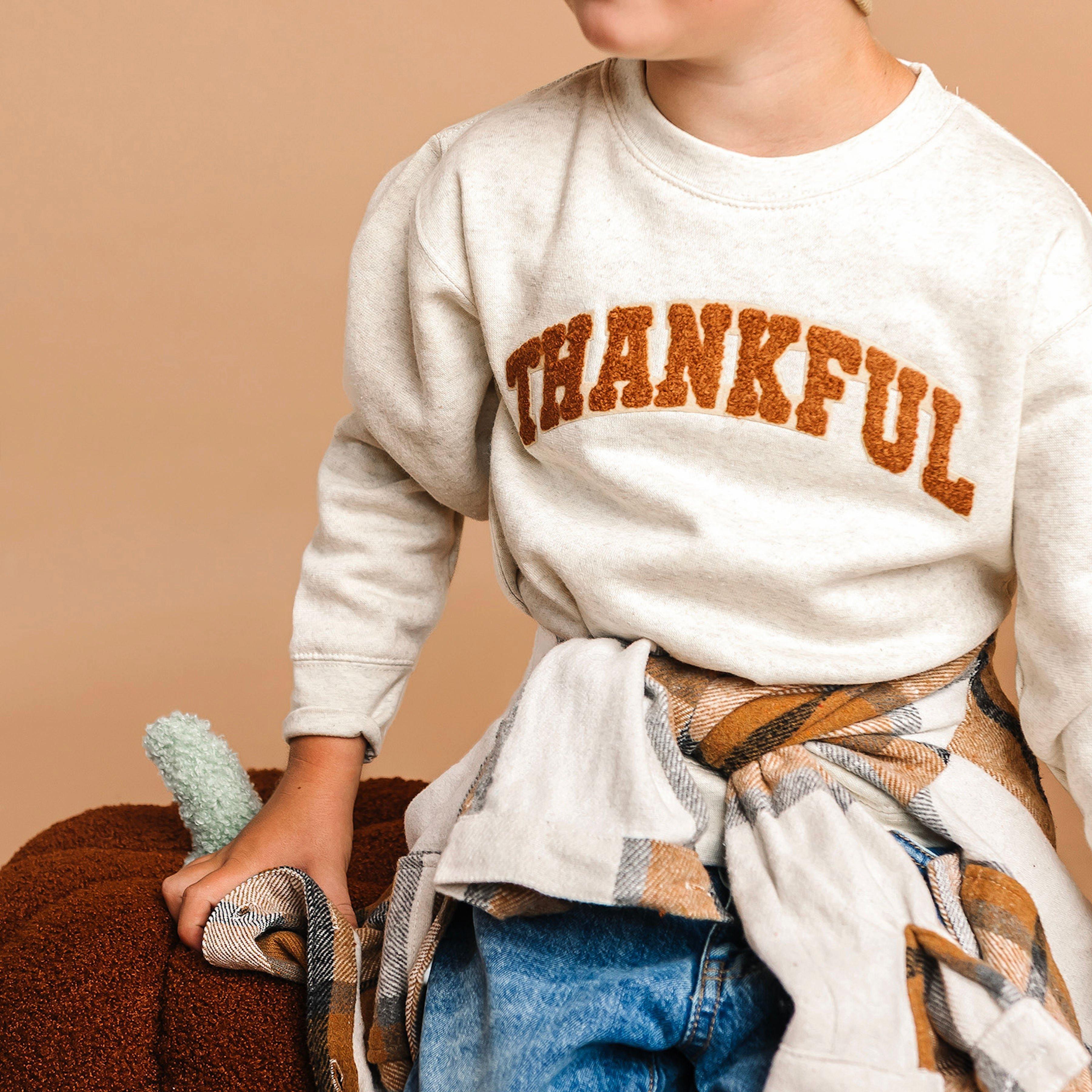 Thankful Varsity Patch Thanksgiving Sweatshirt image number 2