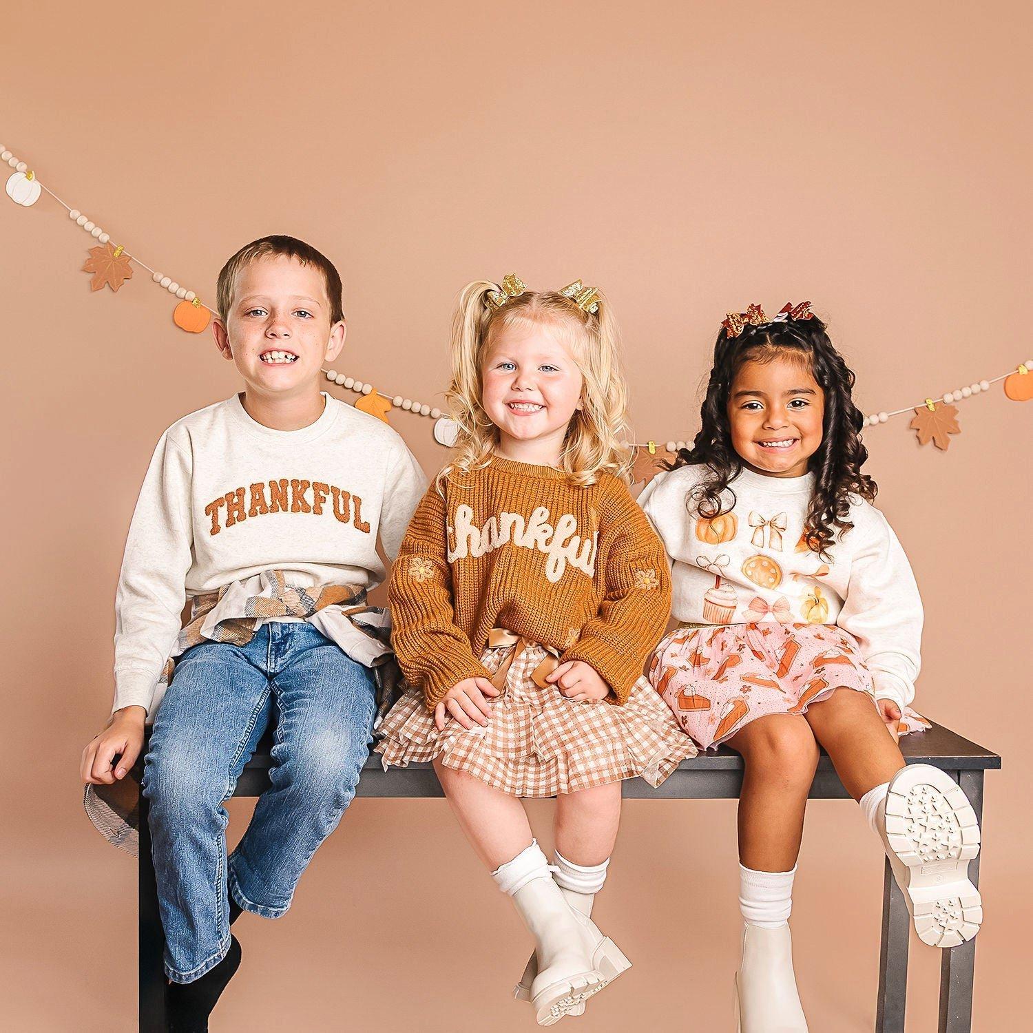 Thankful Varsity Patch Thanksgiving Sweatshirt image number 3