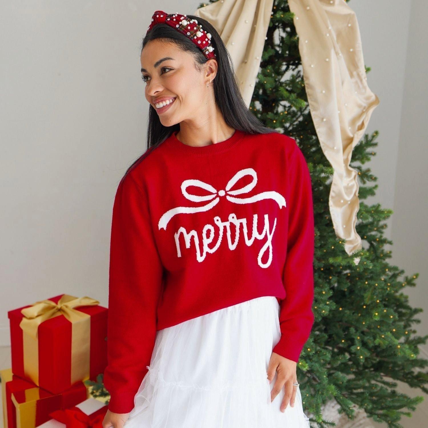 Merry Bow Christmas Women's Sweater image number 1