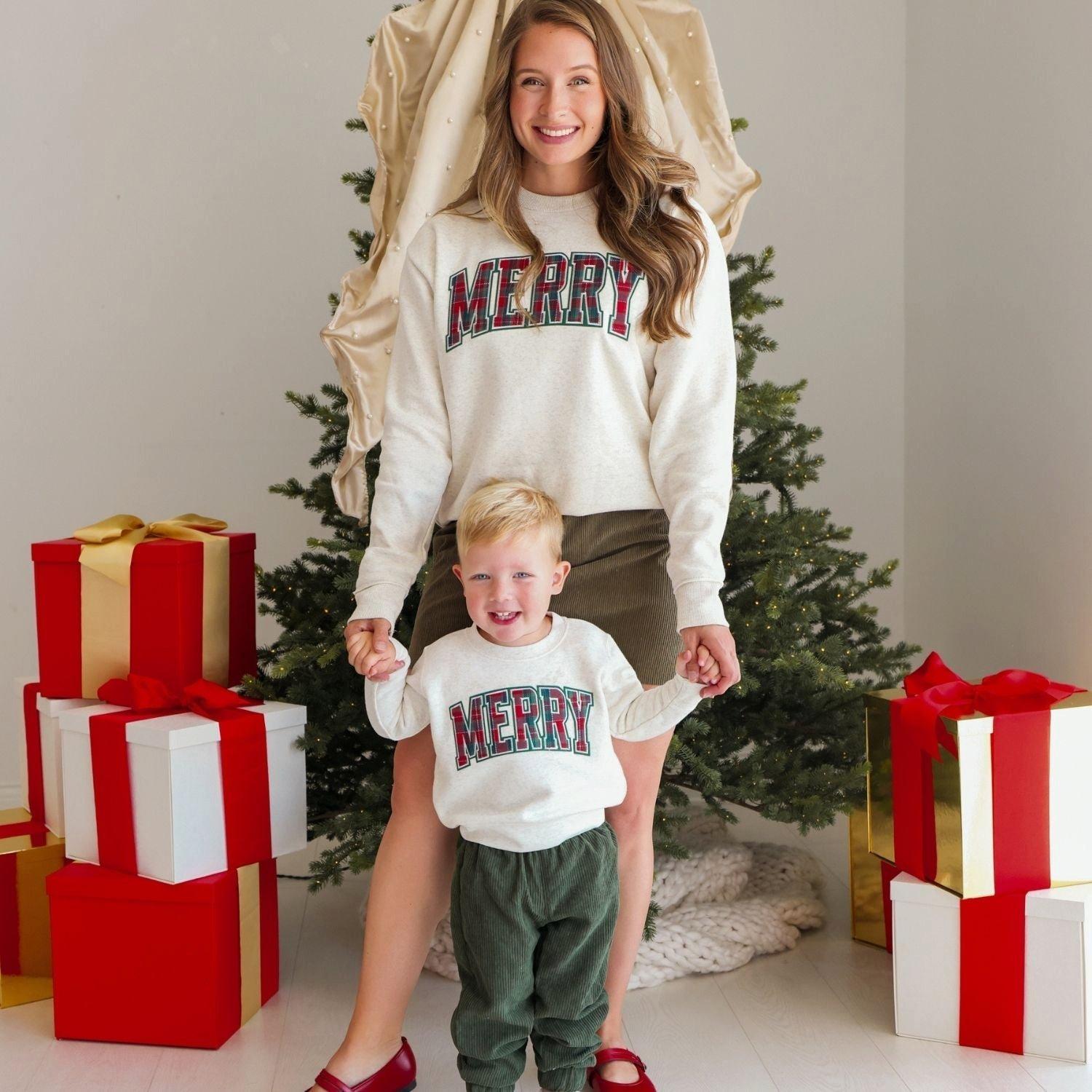 Merry Tartan Patch Christmas Women's Sweatshirt image number 2