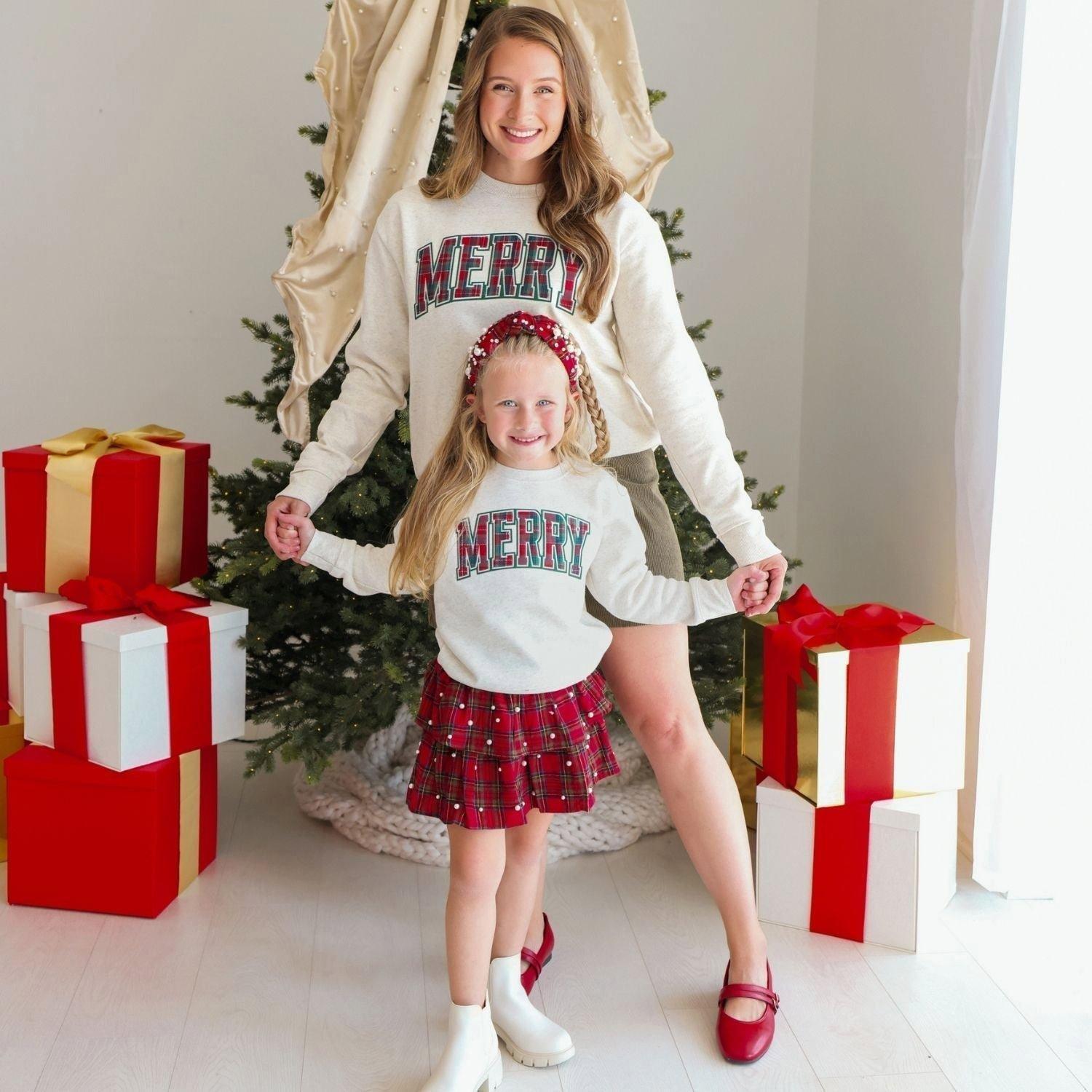 Merry Tartan Patch Christmas Women's Sweatshirt image number 3