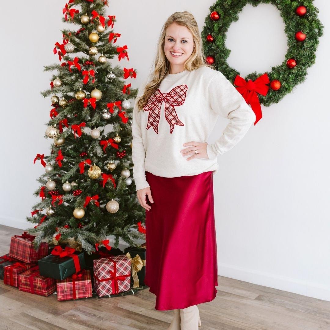 Christmas Plaid Bow Patch Women's Sweatshirt image number 1