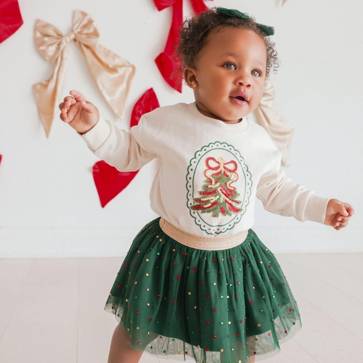 Sequin Christmas Tree Patch Long Sleeve Romper image number 2