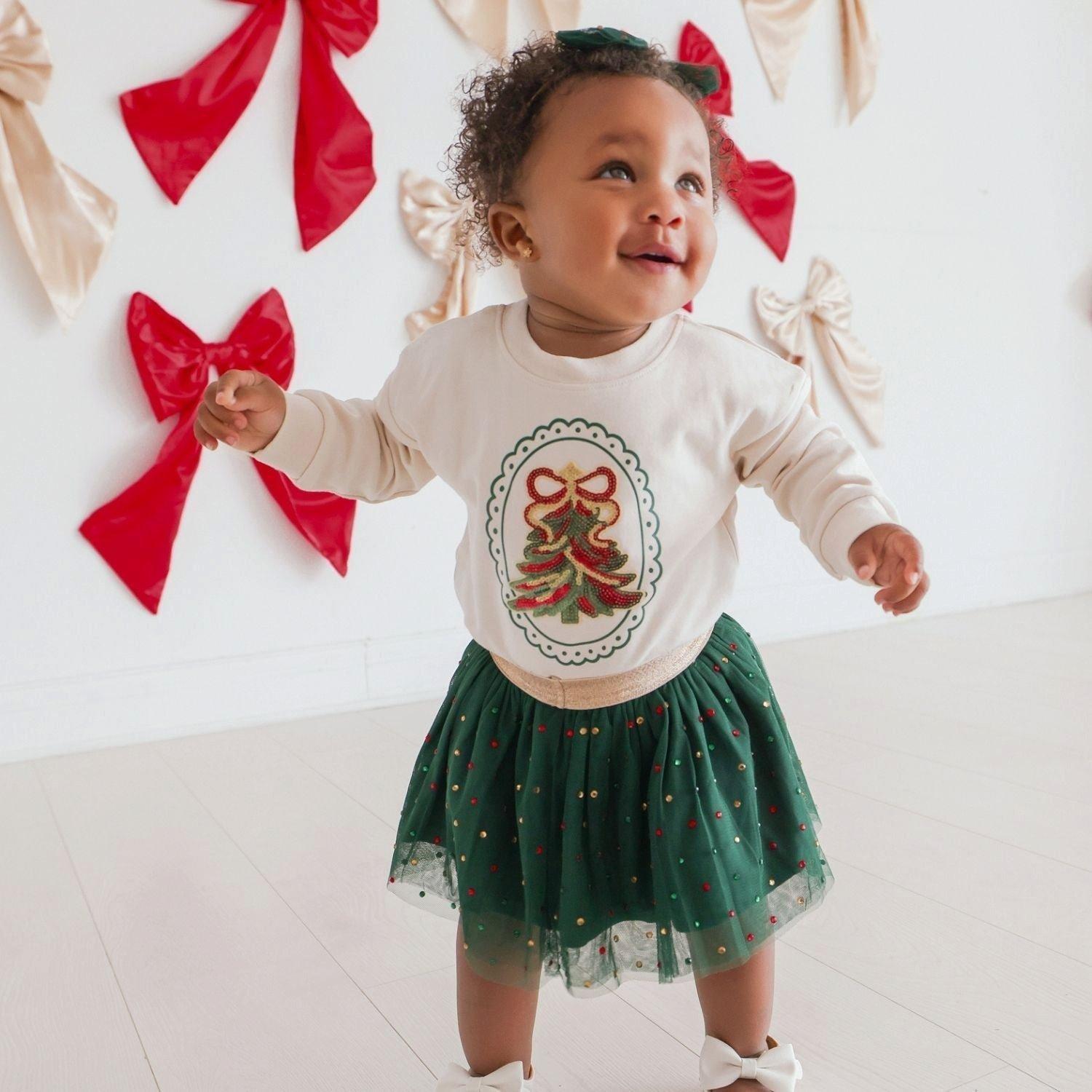 Sequin Christmas Tree Patch Long Sleeve Romper image number 1