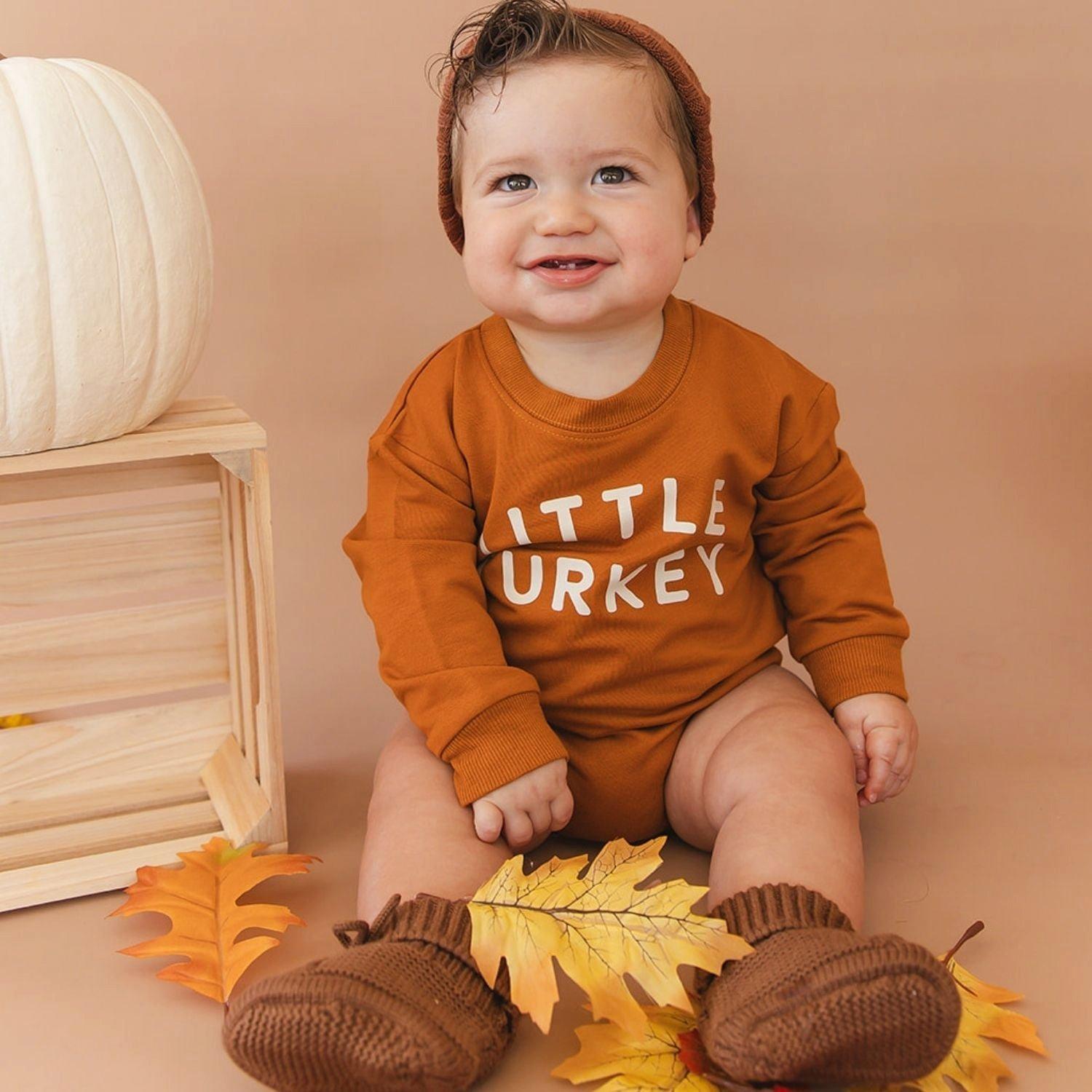 Little Turkey Thanksgiving Long Sleeve Romper image number 1