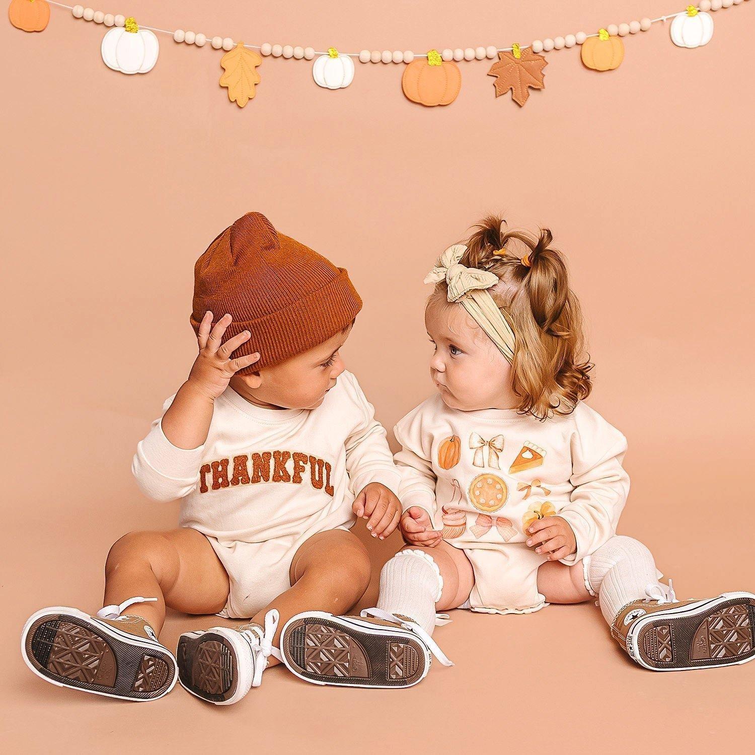 Thankful Varsity Patch Thanksgiving Long Sleeve Romper image number 2