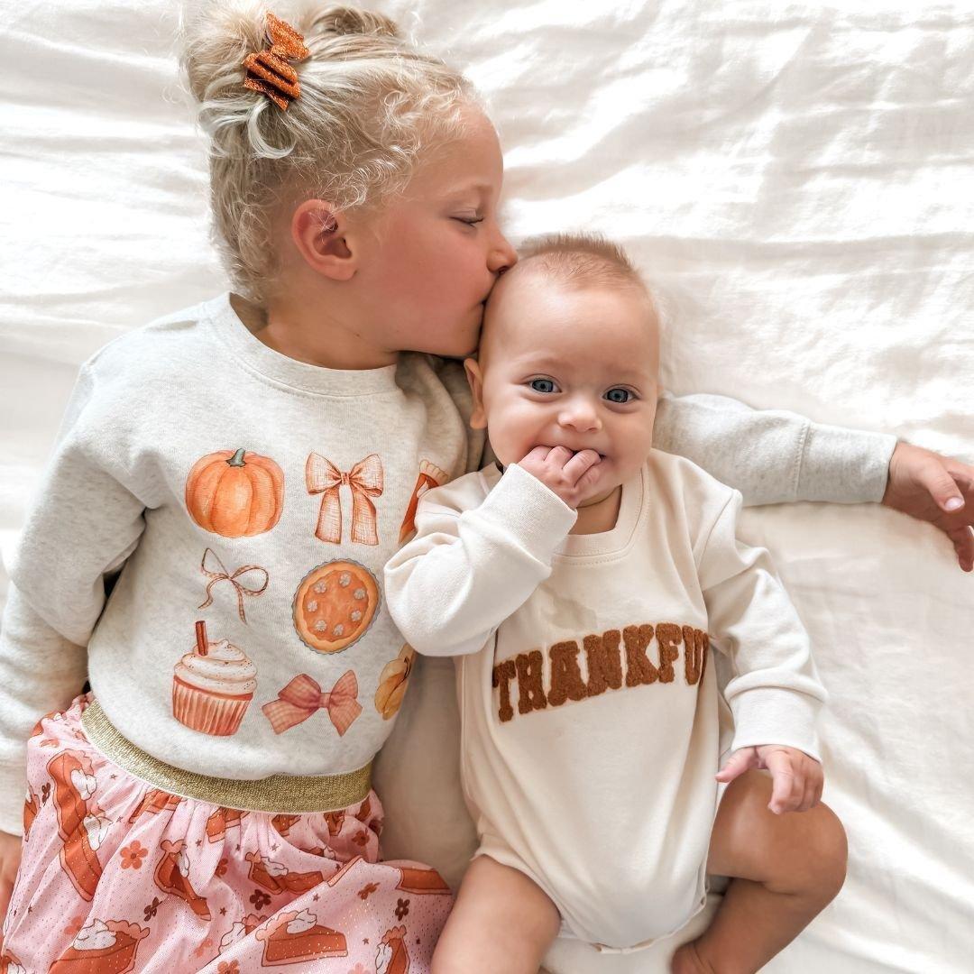 Thankful Varsity Patch Thanksgiving Long Sleeve Romper image number 4