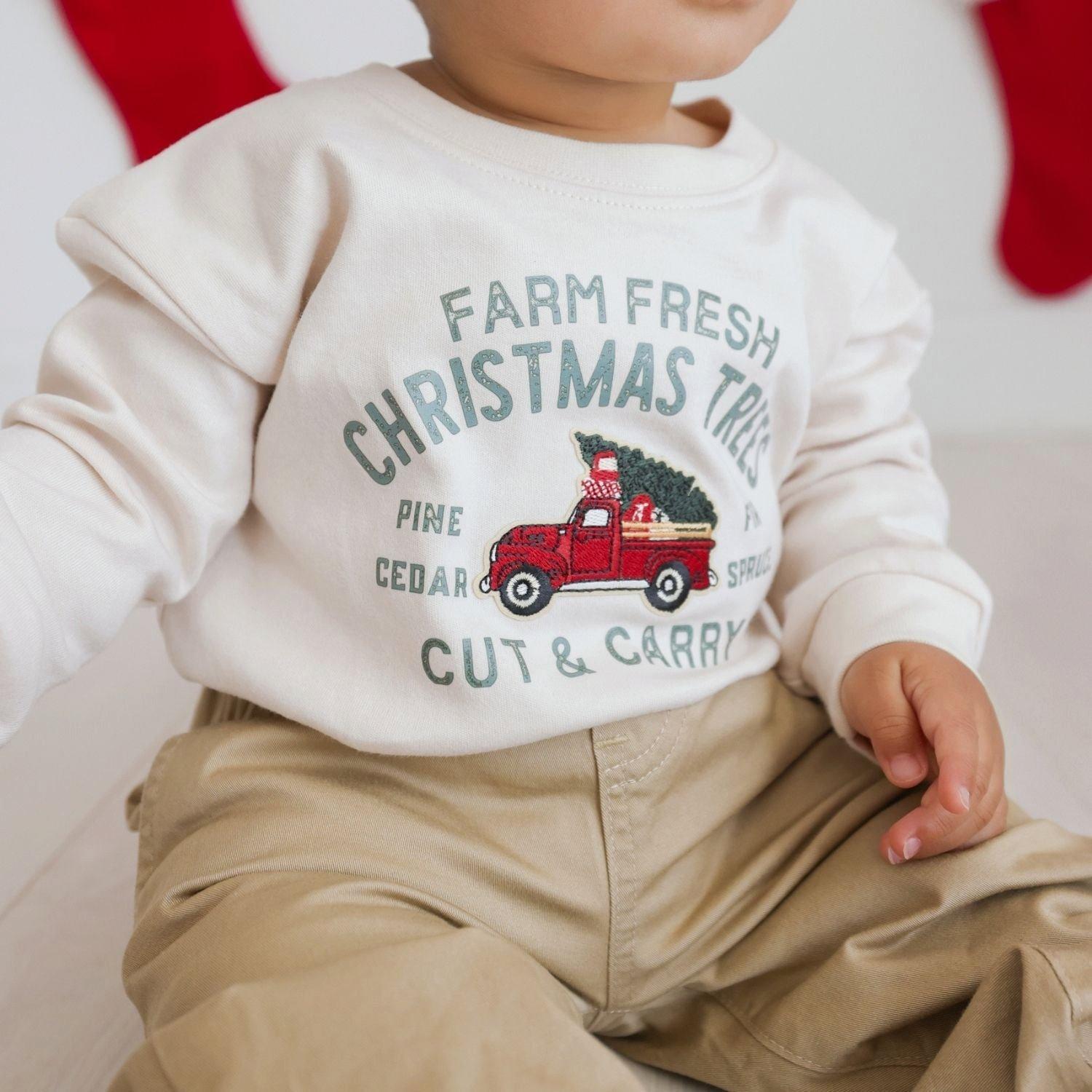 Farm Fresh Christmas Tree Patch Long Sleeve Romper image number 1