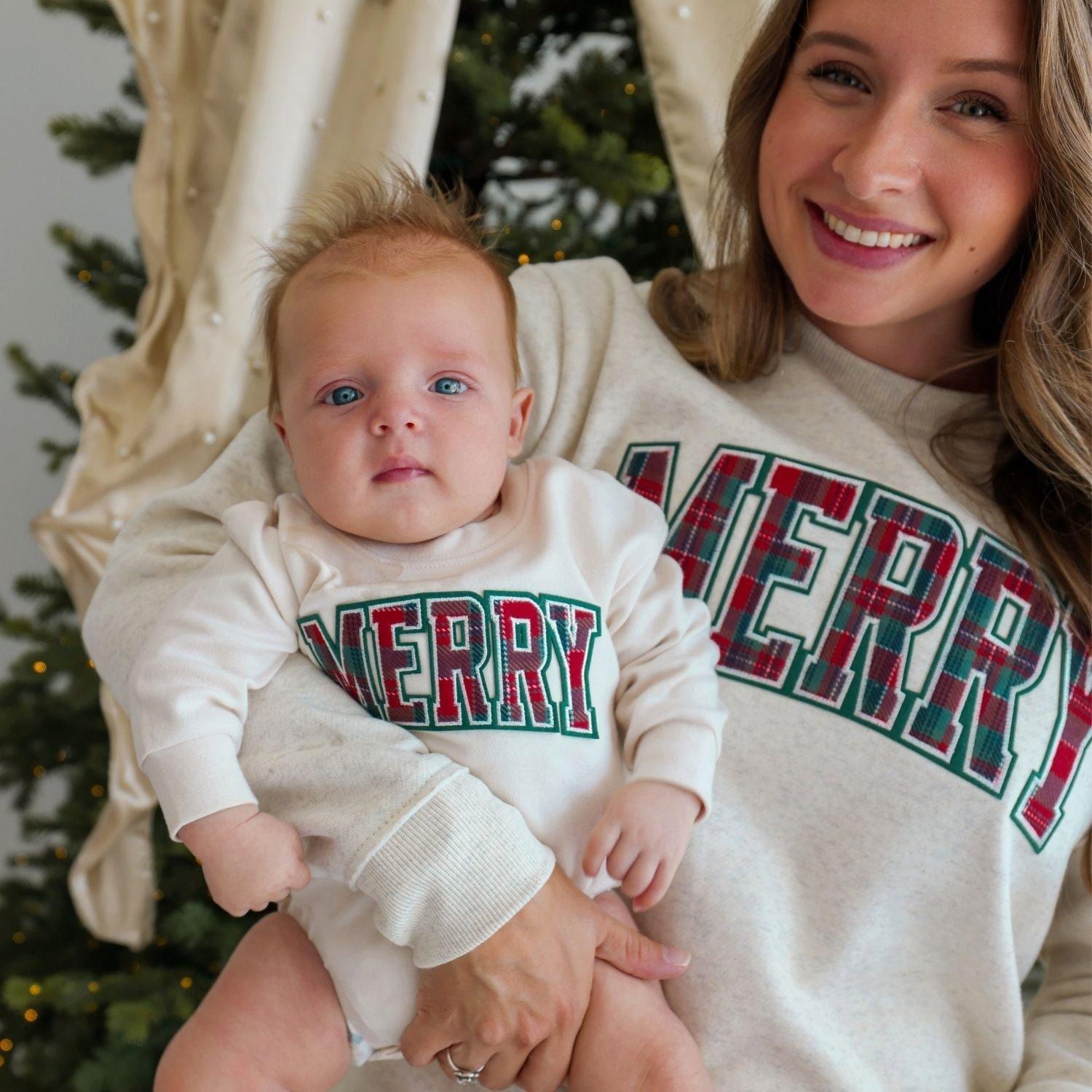 Merry Tartan Patch Christmas Long Sleeve Romper image number 3