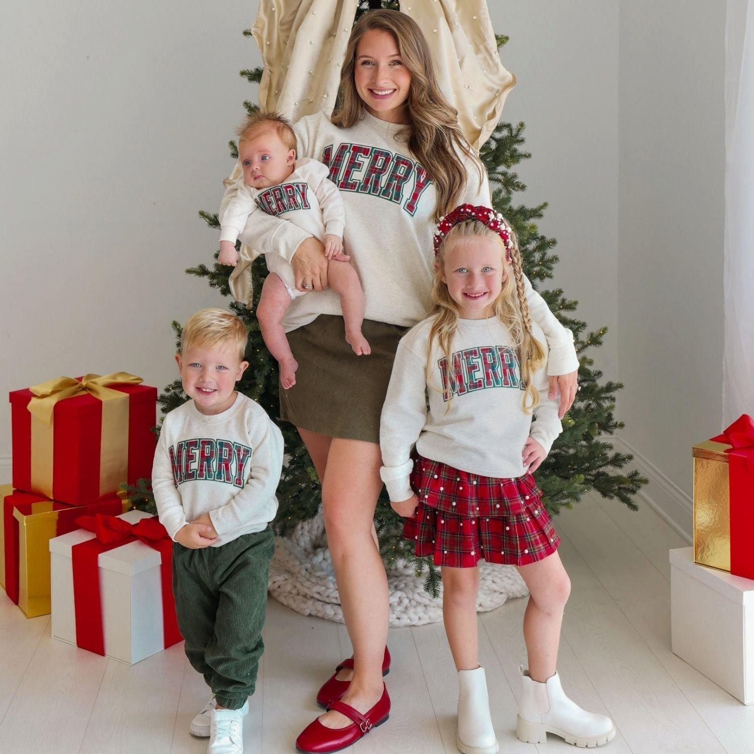 Merry Tartan Patch Christmas Long Sleeve Romper image number 4